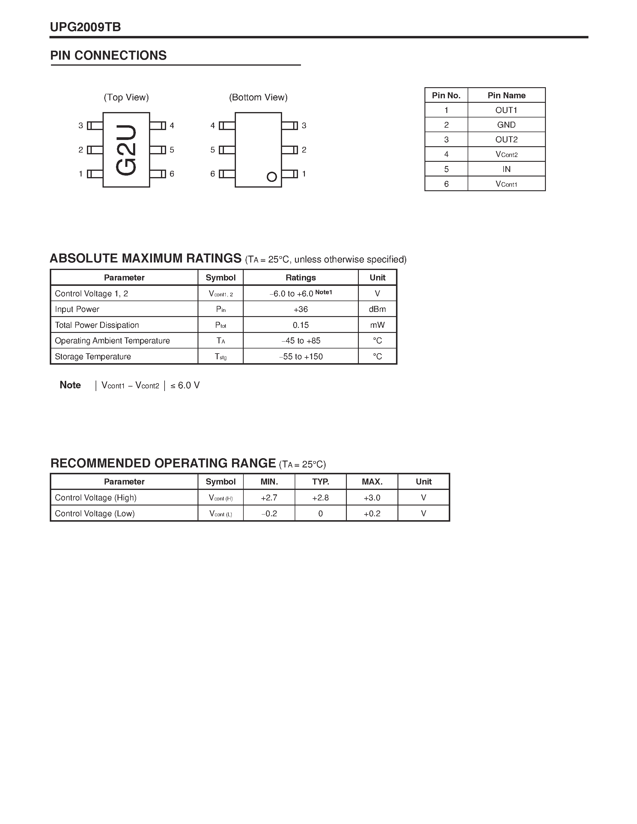 Datasheet UPG2009TB-E3 - NECs L/ S-BAND 4W SPDT SWITCH page 2
