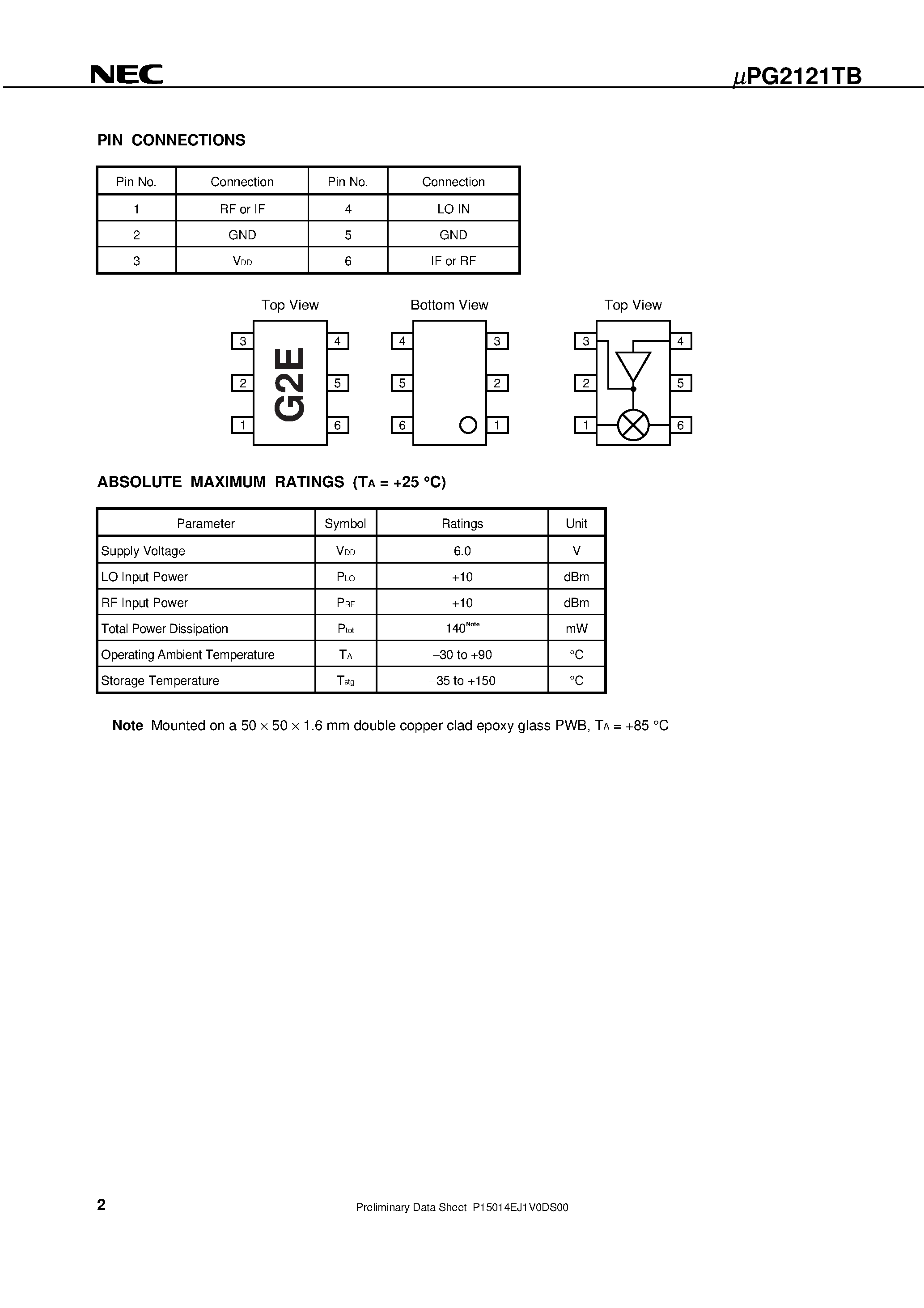 Datasheet UPG2121TB - L-BAND UP/DOWN CONVERTER page 2