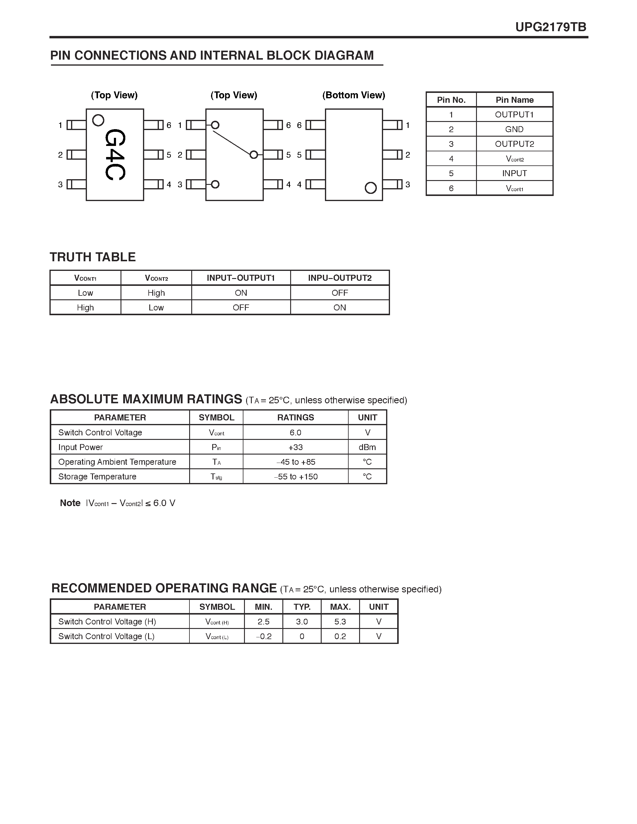 Datasheet UPG2179TB - NECs 1.5W L/ S-BAND SPDT SWITCH page 2