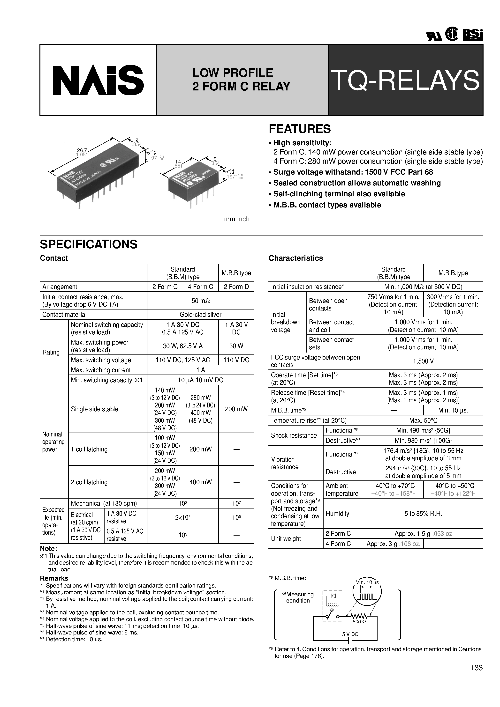 Datasheet TQ2H-6V - LOW PROFILE 2 FORM C RELAY page 1