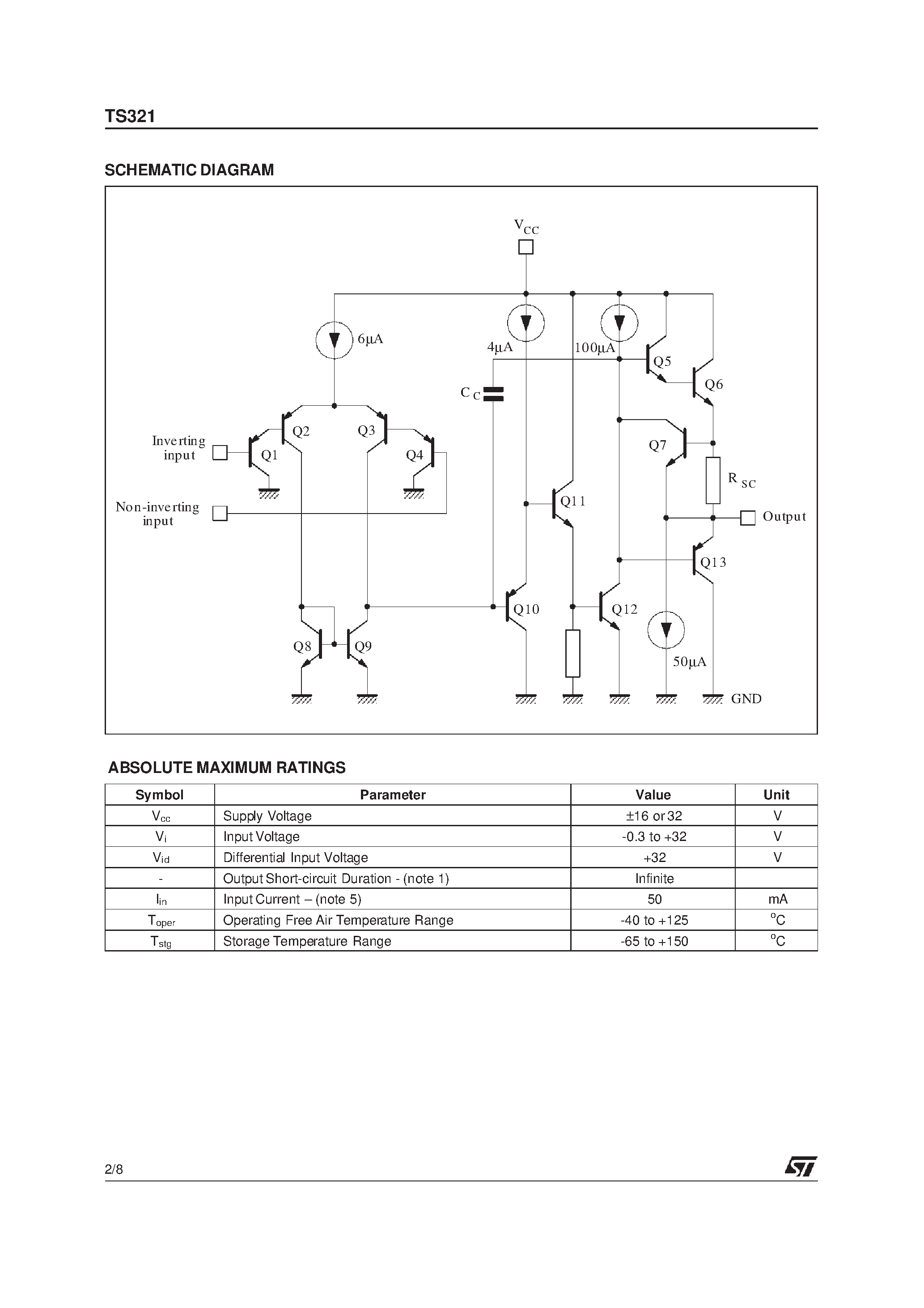 Даташит TS321I - LOW POWER SINGLE OPERATIONAL AMPLIFIER страница 2