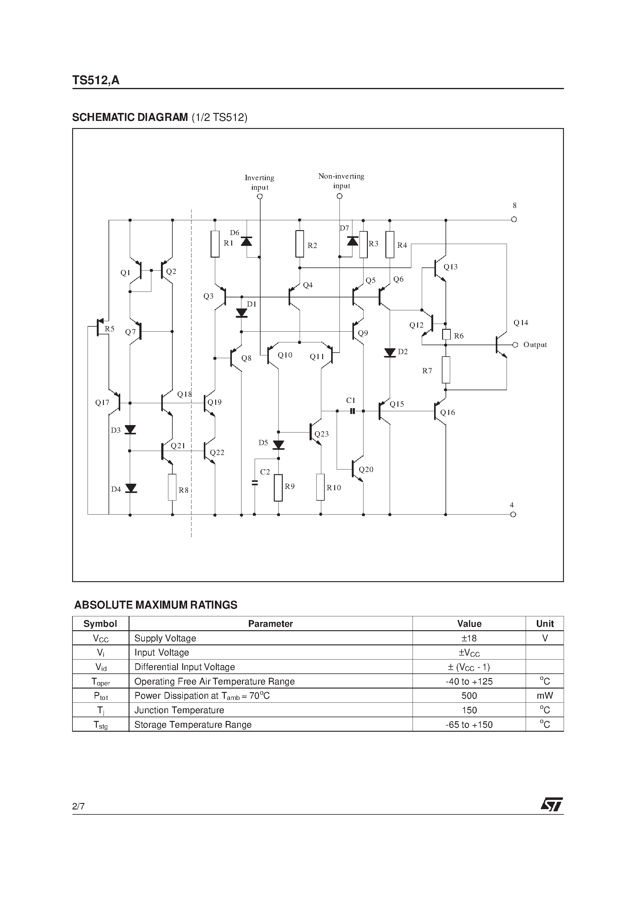 Datasheet TS512AIA - HIGH SPEED PRECISION DUAL OPERATIONAL AMPLIFIERS page 2