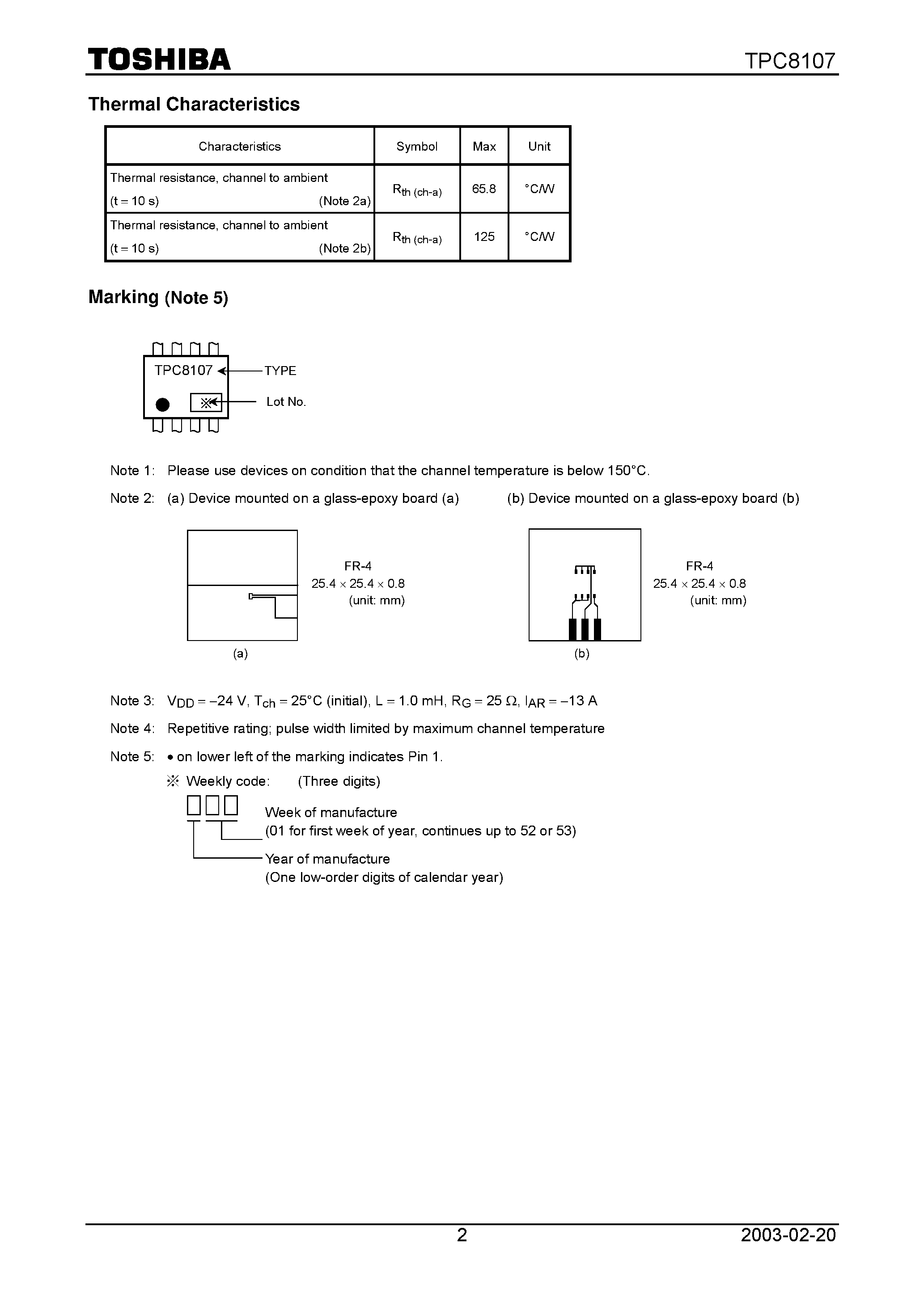 Datasheet TPC8107 - TOSHIBA Field Effect Transistor Silicon P Channel MOS Type (U-MOSIII) page 2