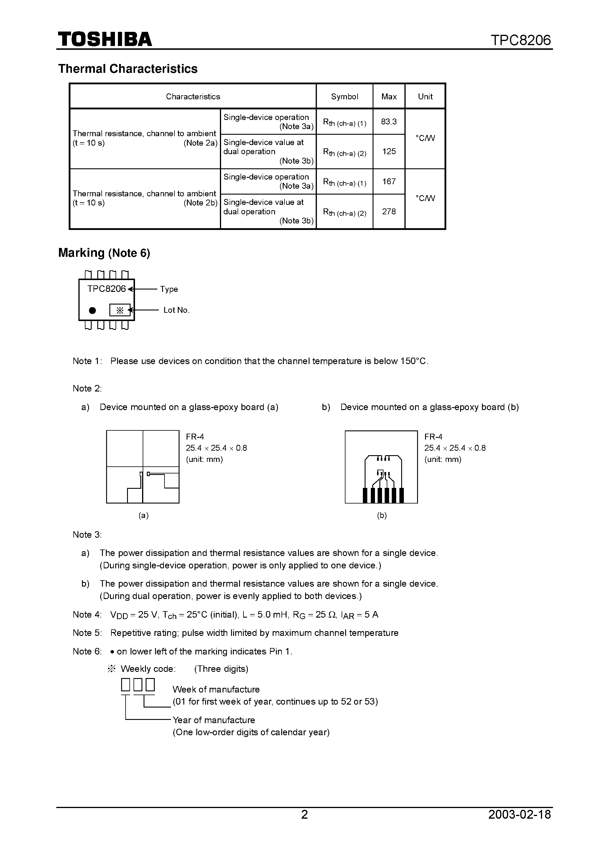 Datasheet TPC8206 - TOSHIBA Field Effect Transistor Silicon N Channel MOS Type (U-MOSII) page 2