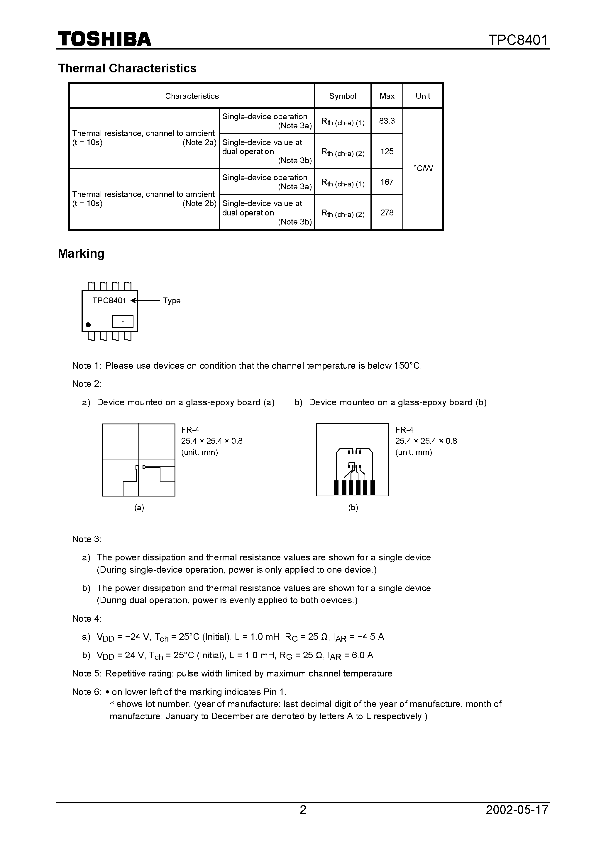 Datasheet TPC8401 - TOSHIBA Field Effect Transistor Silicon N/ P Channel MOS Type (U&#8722;MOSII) page 2