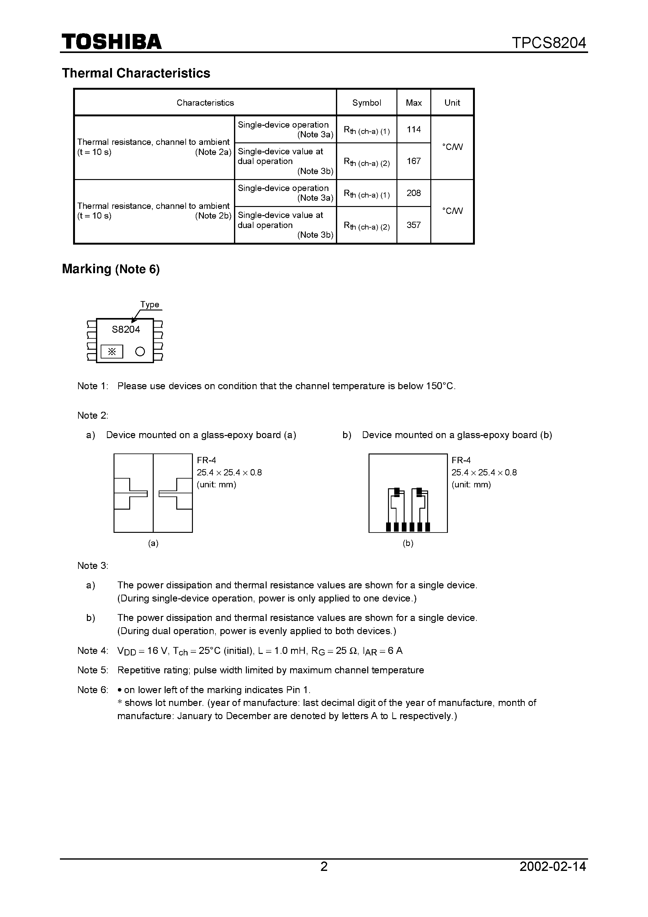 Даташит TPCS8204 - TOSHIBA Field Effect Transistor Silicon N Channel MOS Type (U-MOSIII) страница 2