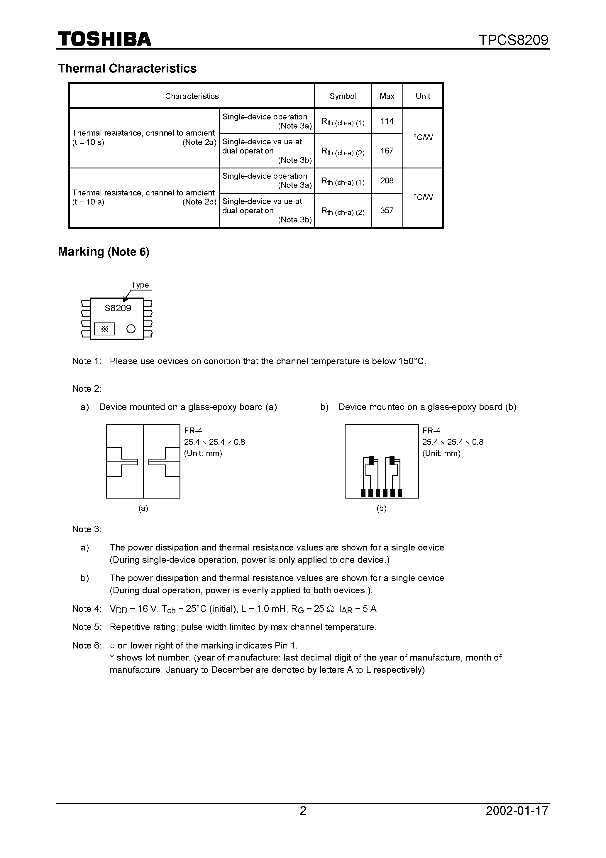 Даташит TPCS8209 - TOSHIBA Field Effect Transistor Silicon N Channel MOS Type (U-MOSIII) страница 2