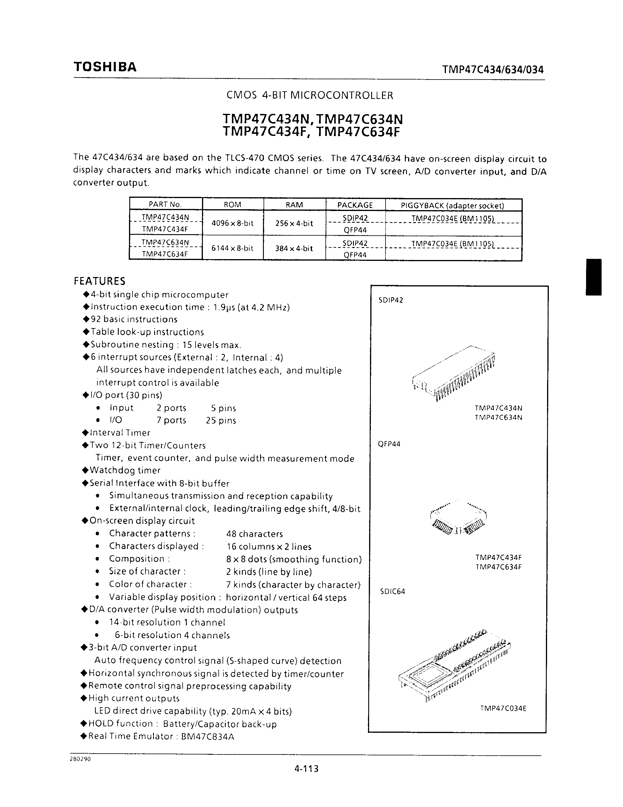 Datasheet TMP47C634N - CMOS 4-BIT MICROCONTROLLER page 1