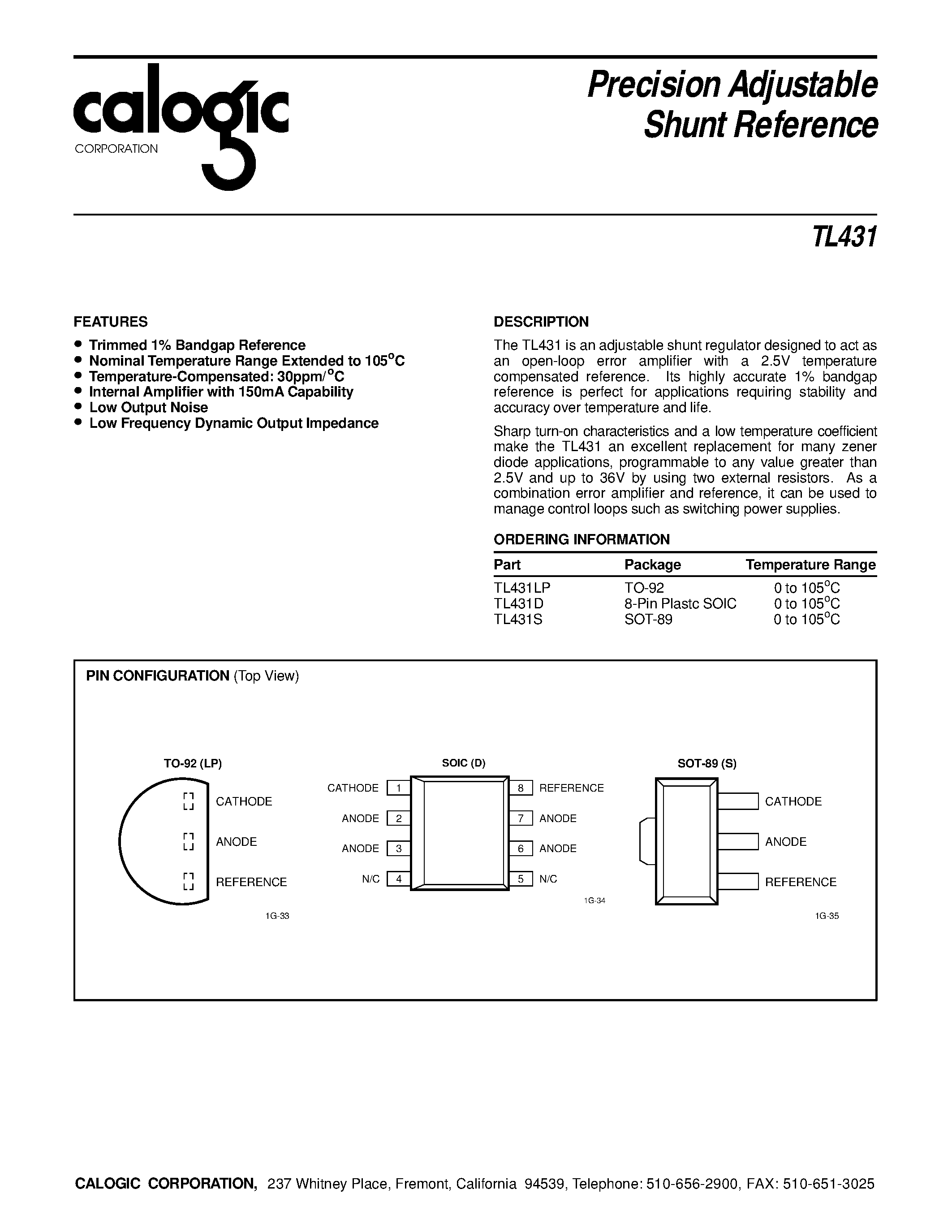 Datasheet TL431 - Precision Adjustable Precision Adjustable page 1