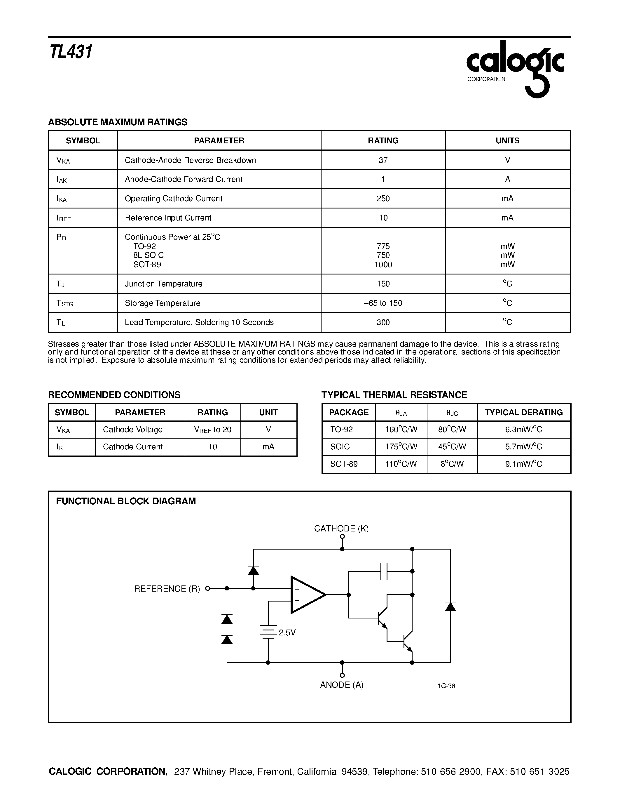 Datasheet TL431 - Precision Adjustable Precision Adjustable page 2