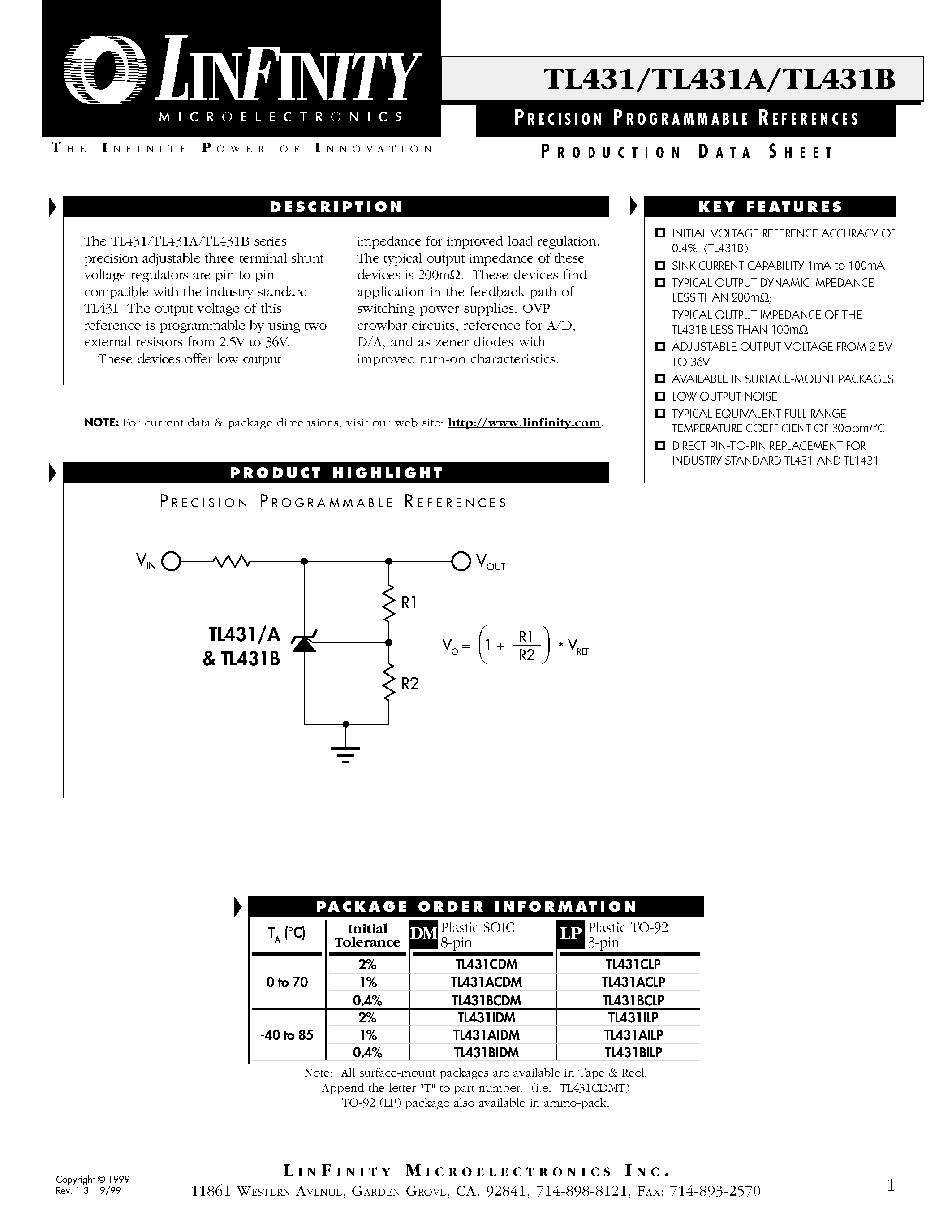Datasheet TL431 - PRECISION PROGRAMMABLE REFERENCES page 1