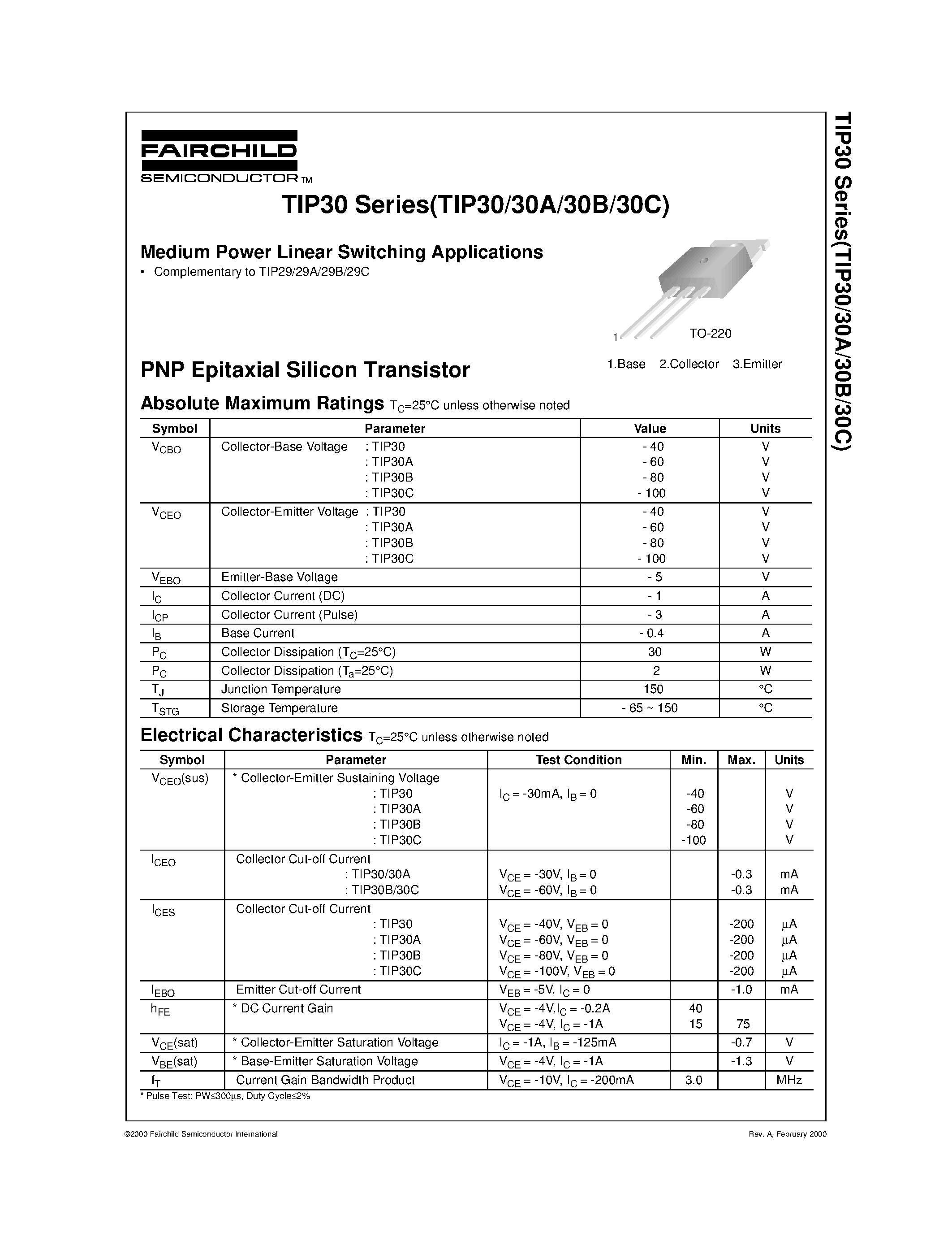 Datasheet TIP30B - Medium Power Linear Switching Applications page 1