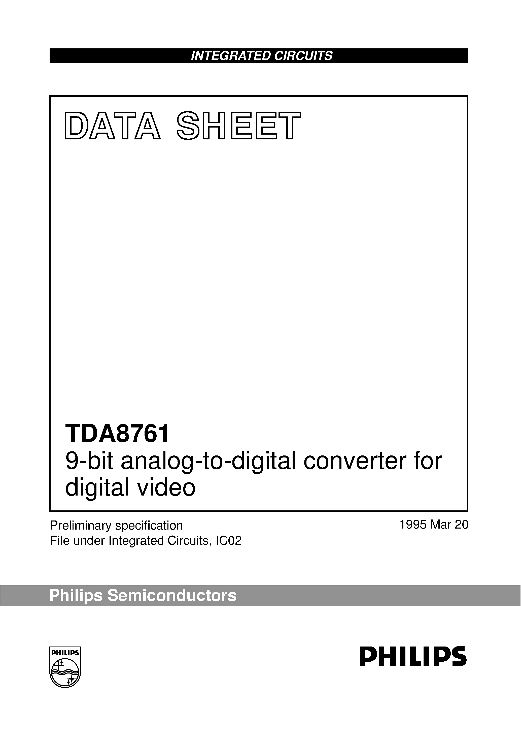 Datasheet TDA8761 - 9-bit analog-to-digital converter for digital video page 1