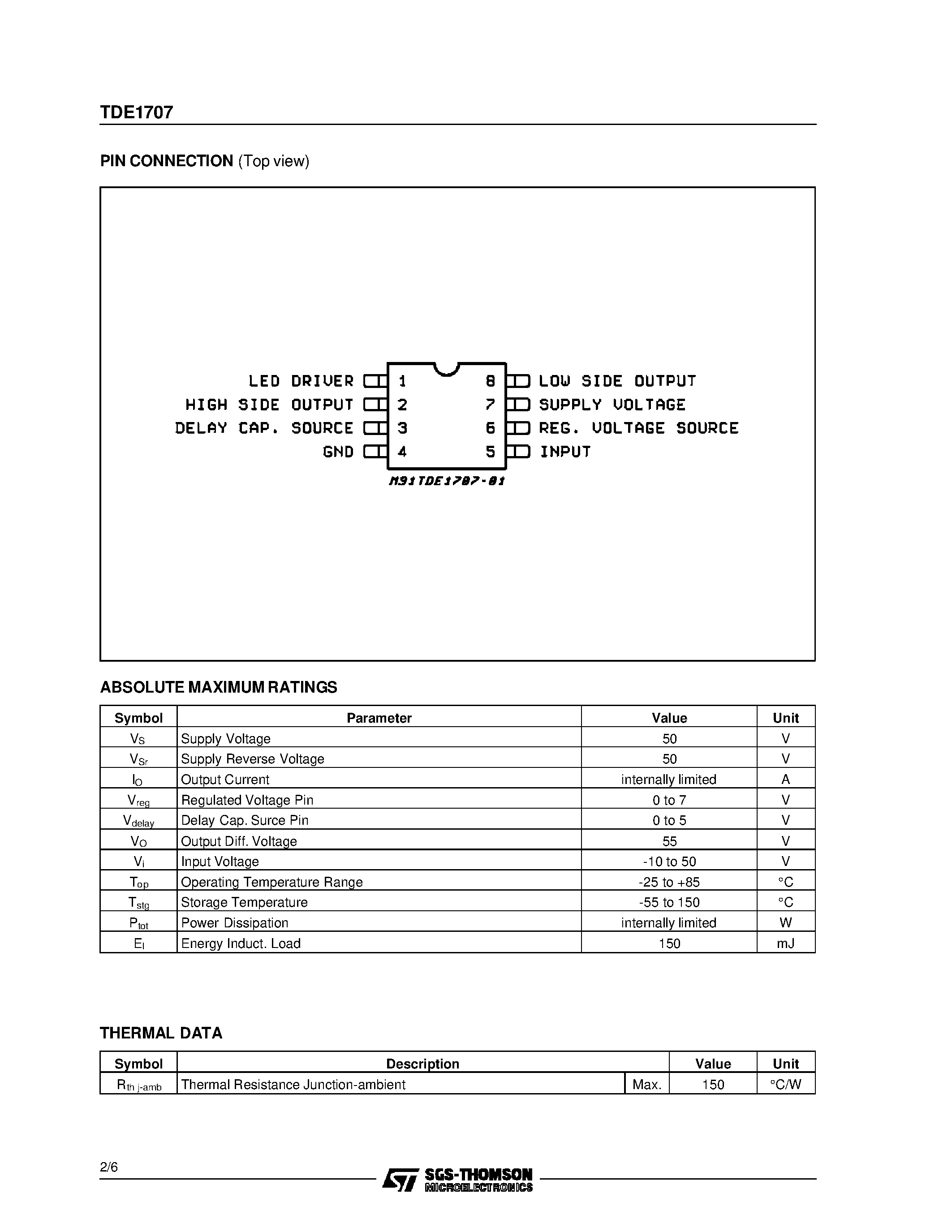 Datasheet TDE1707 - INTELLIGENT POWER SWITCH page 2