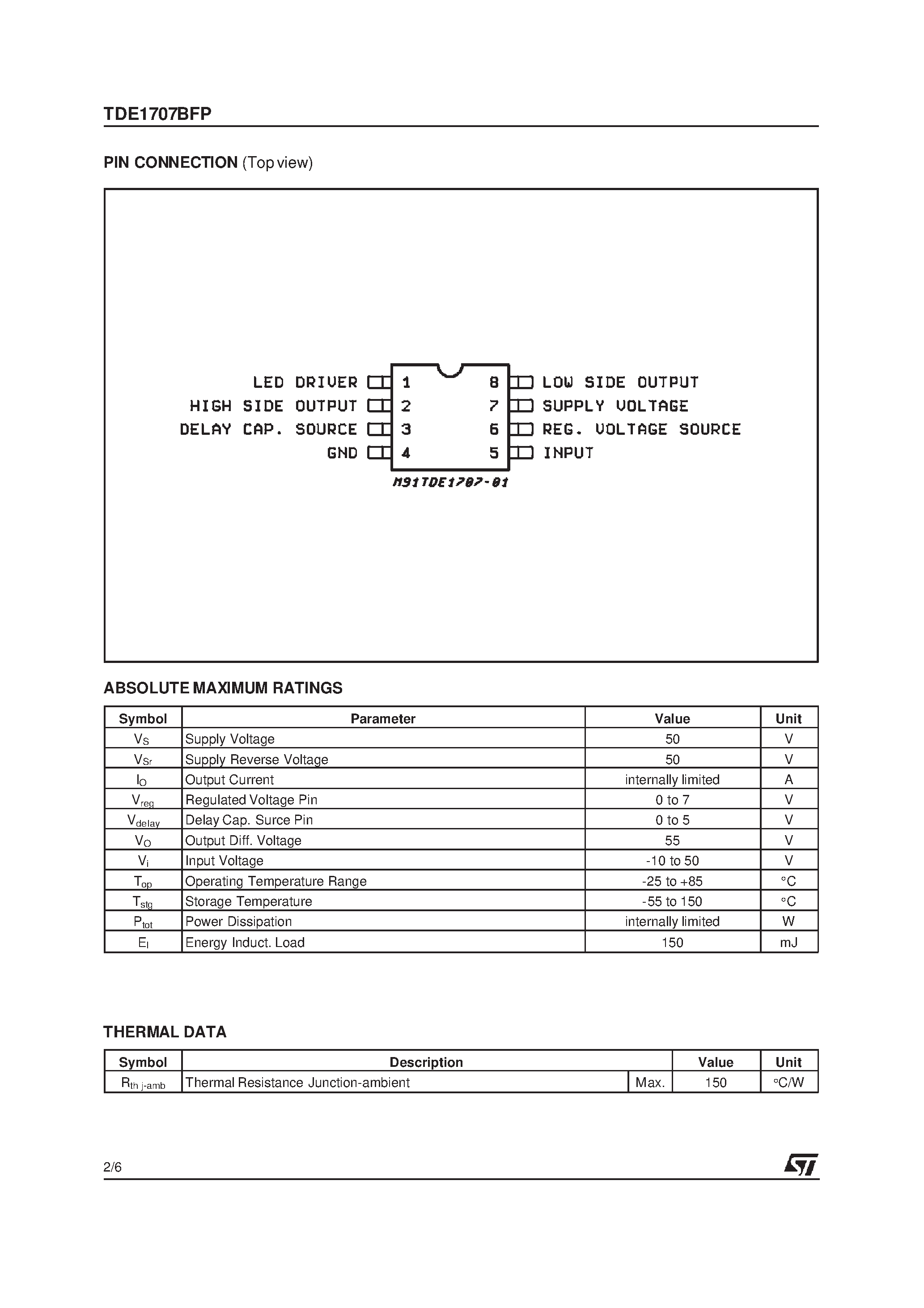 Datasheet TDE1707BFP - INTELLIGENT POWER SWITCH page 2