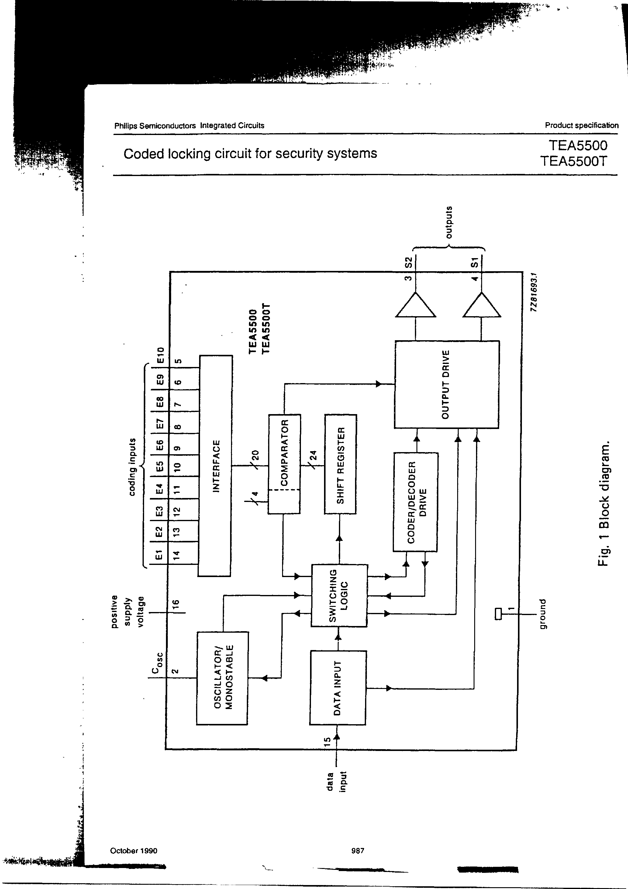 Datasheet TEA5500T - Coded locking circuit for security systems page 2