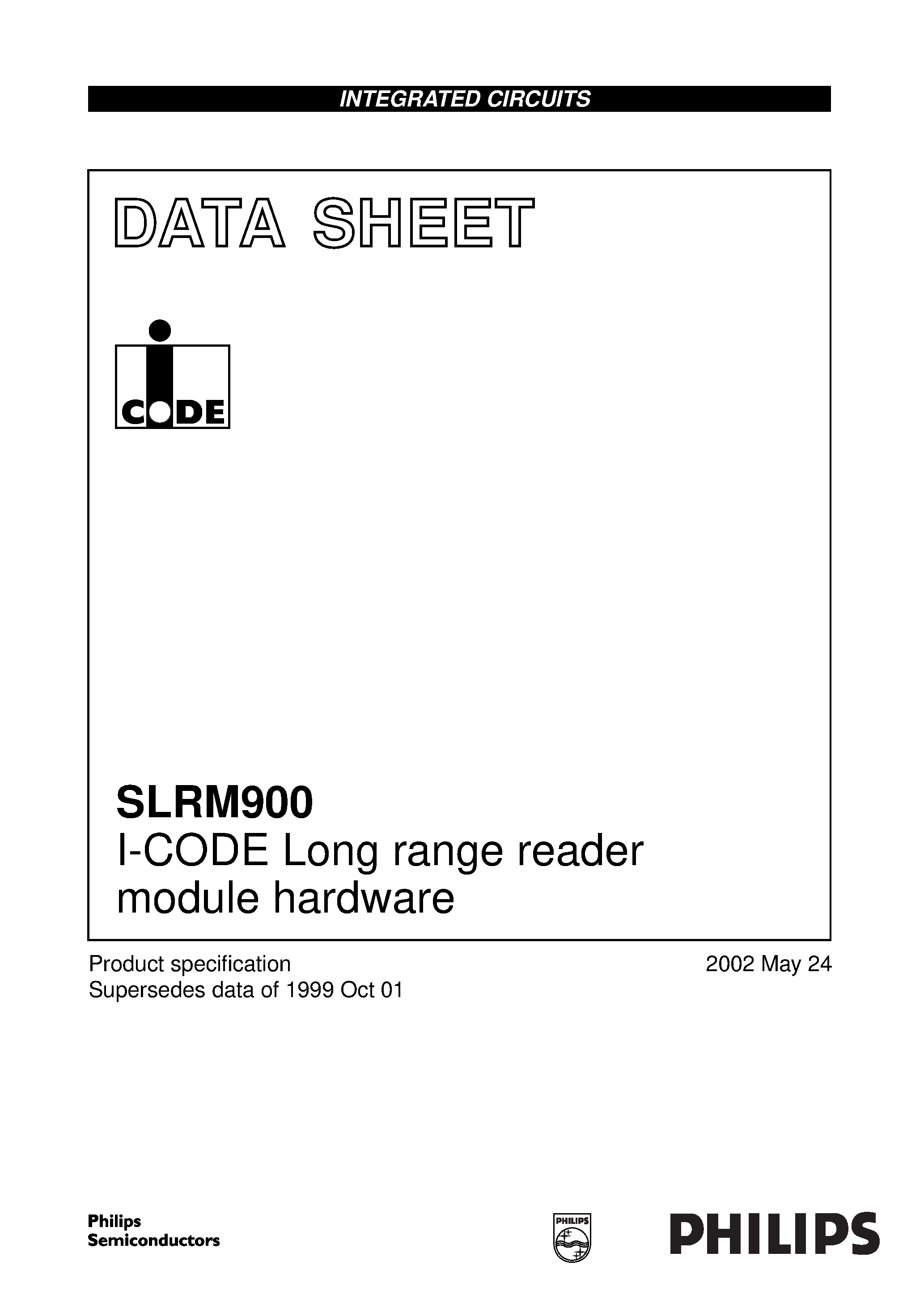 Даташит SLRM900AFB - I-CODE Long range reader module hardware страница 1