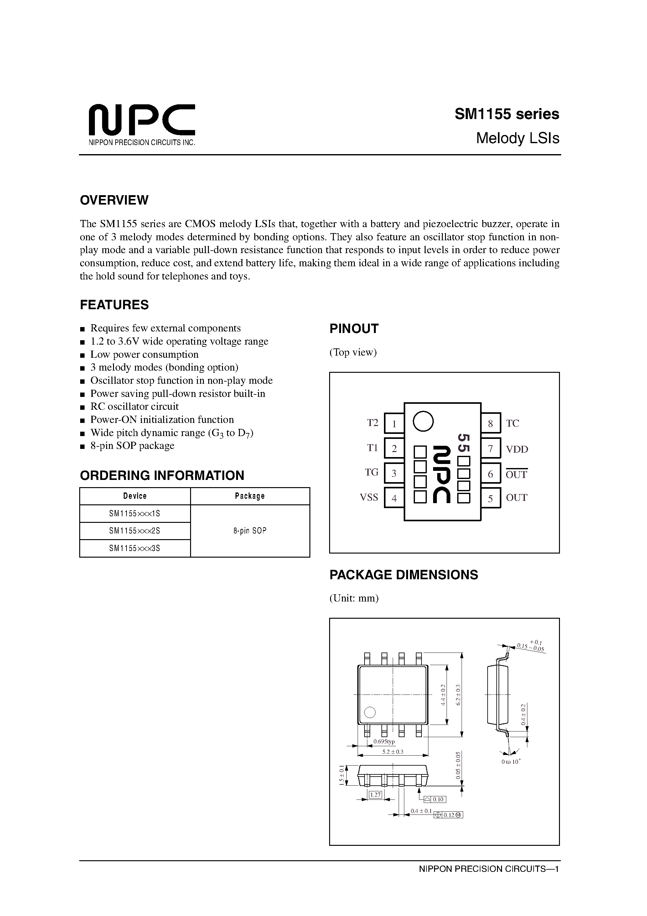 Datasheet SM1155 - Melody LSIs page 1