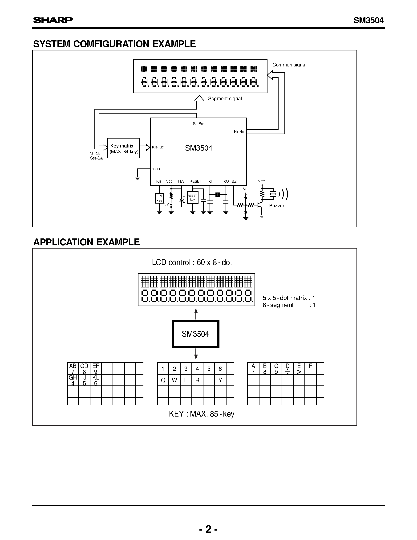 Datasheet SM3504 - 4-Bit Single-Chip Microcomputer(For Data Bank Use) page 2