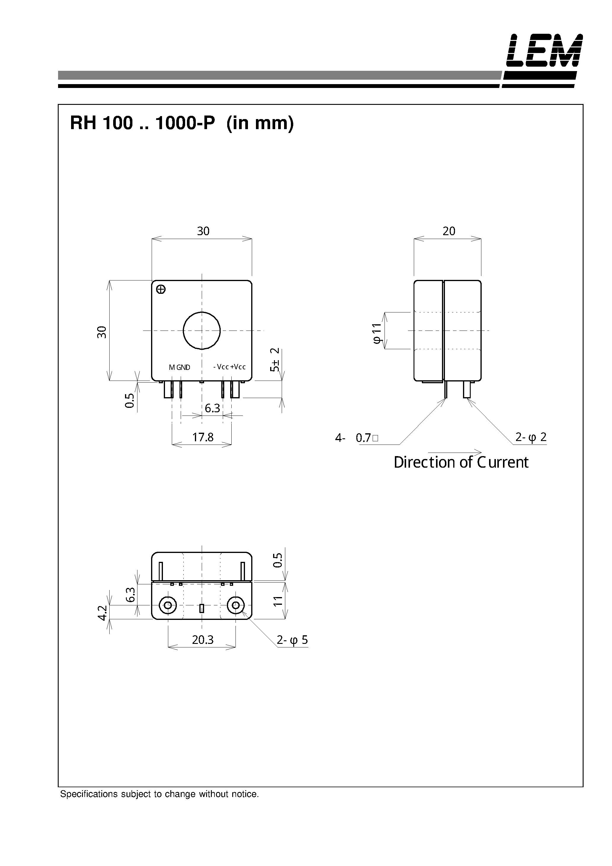 Даташит RH100-P - Coreless Coil Current Transducer RH 100~1000-P страница 2