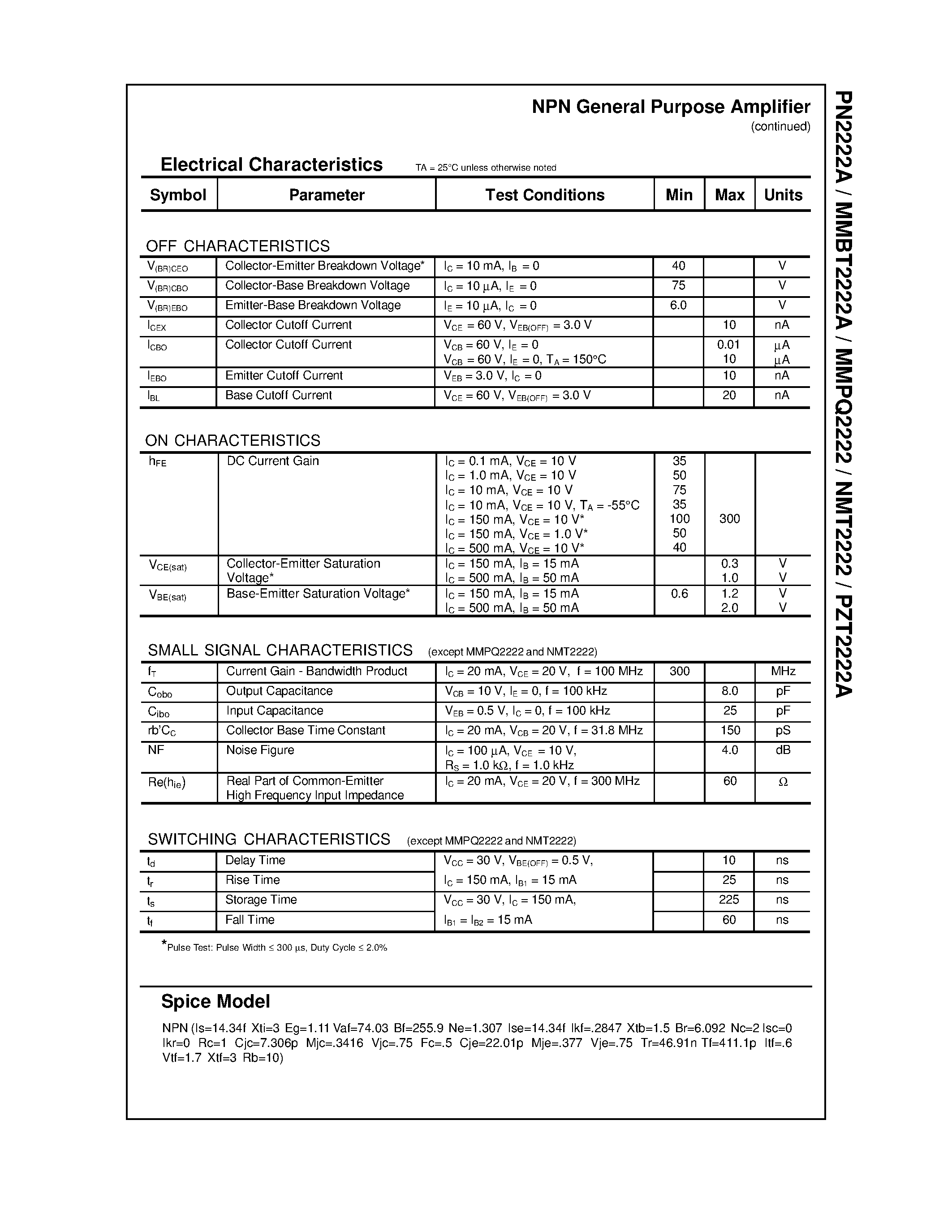 Datasheet PZT2222A - NPN General Purpose Amplifier page 2