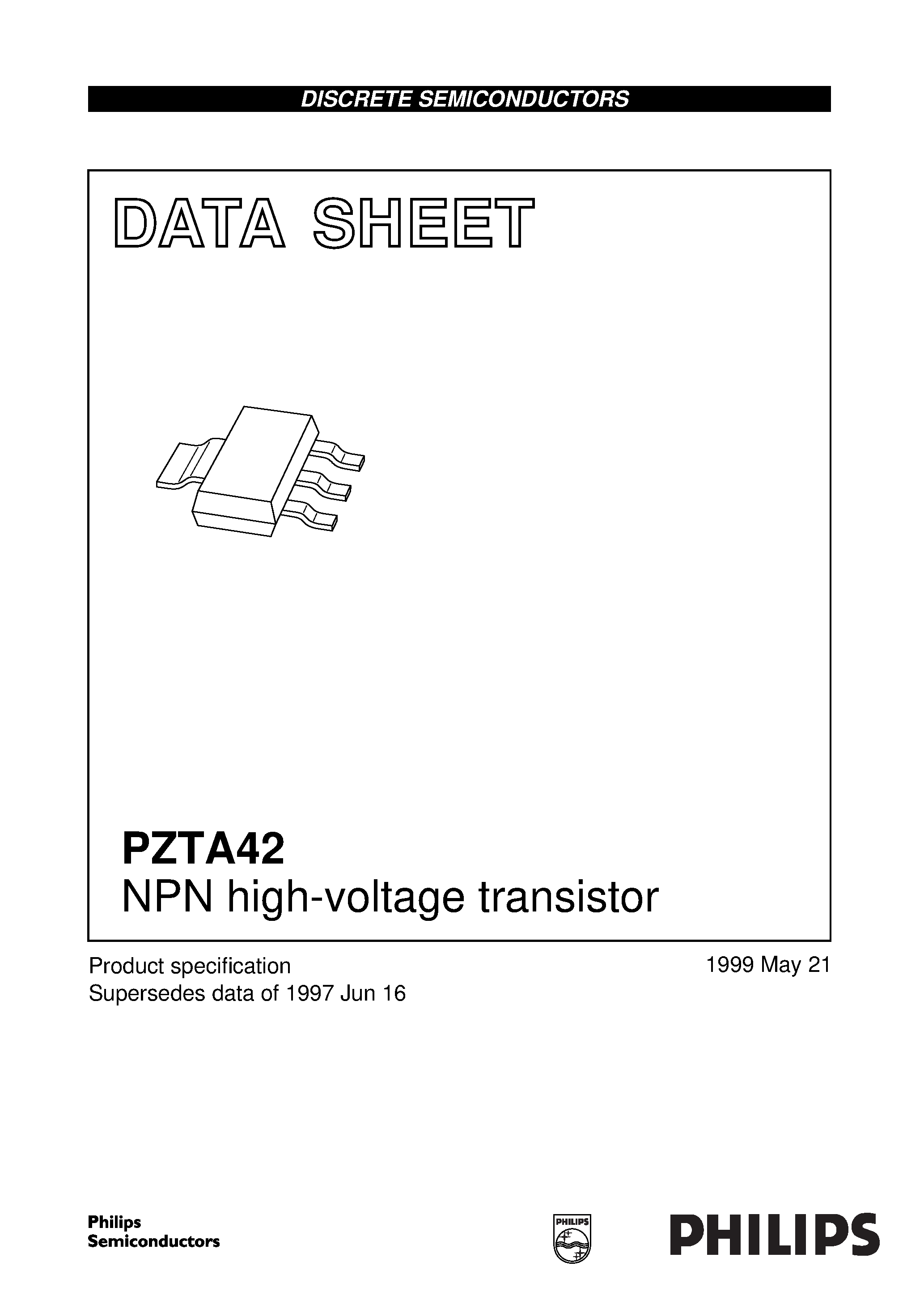 Даташит PZTA42 - NPN high-voltage transistor страница 1