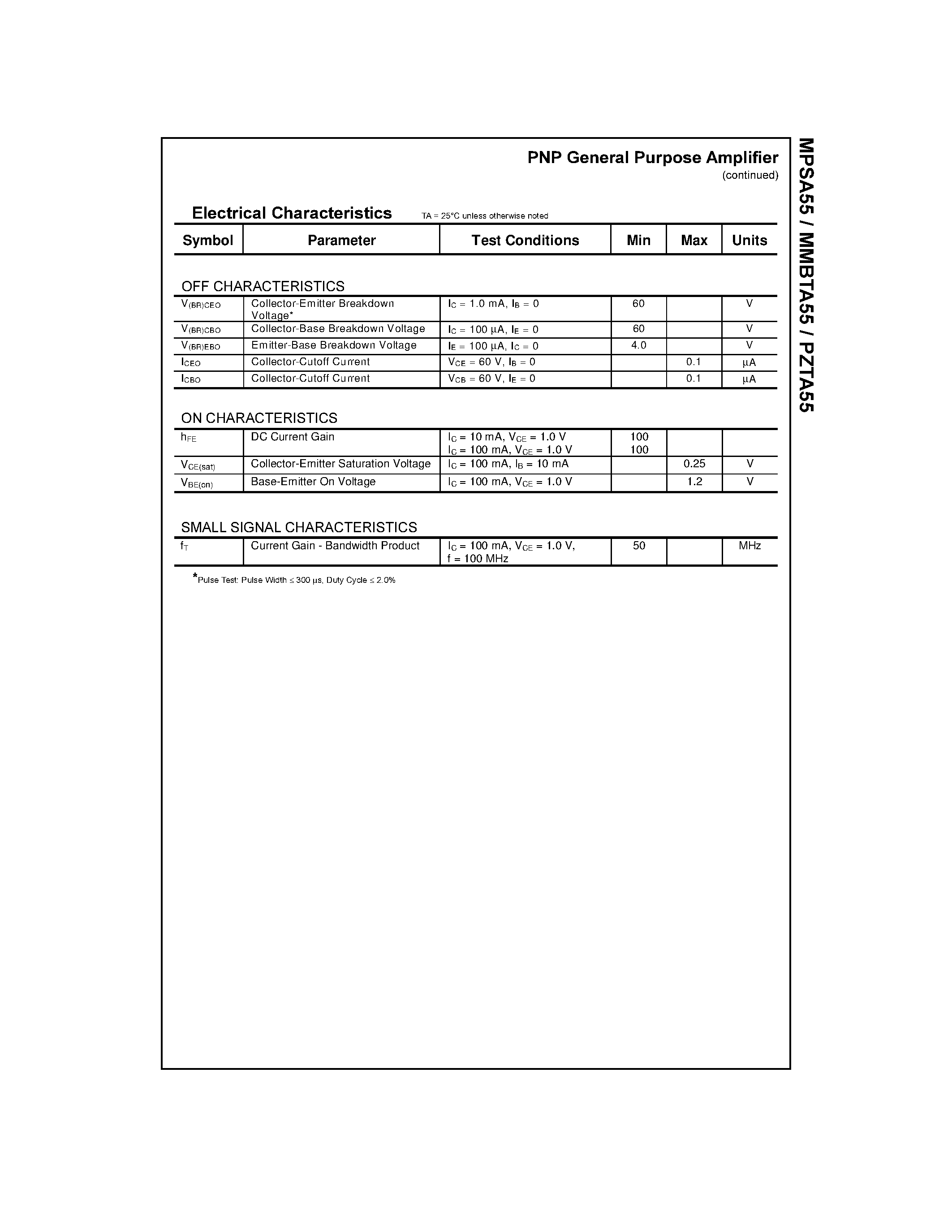 Datasheet PZTA55 - PNP General Purpose Amplifier page 2