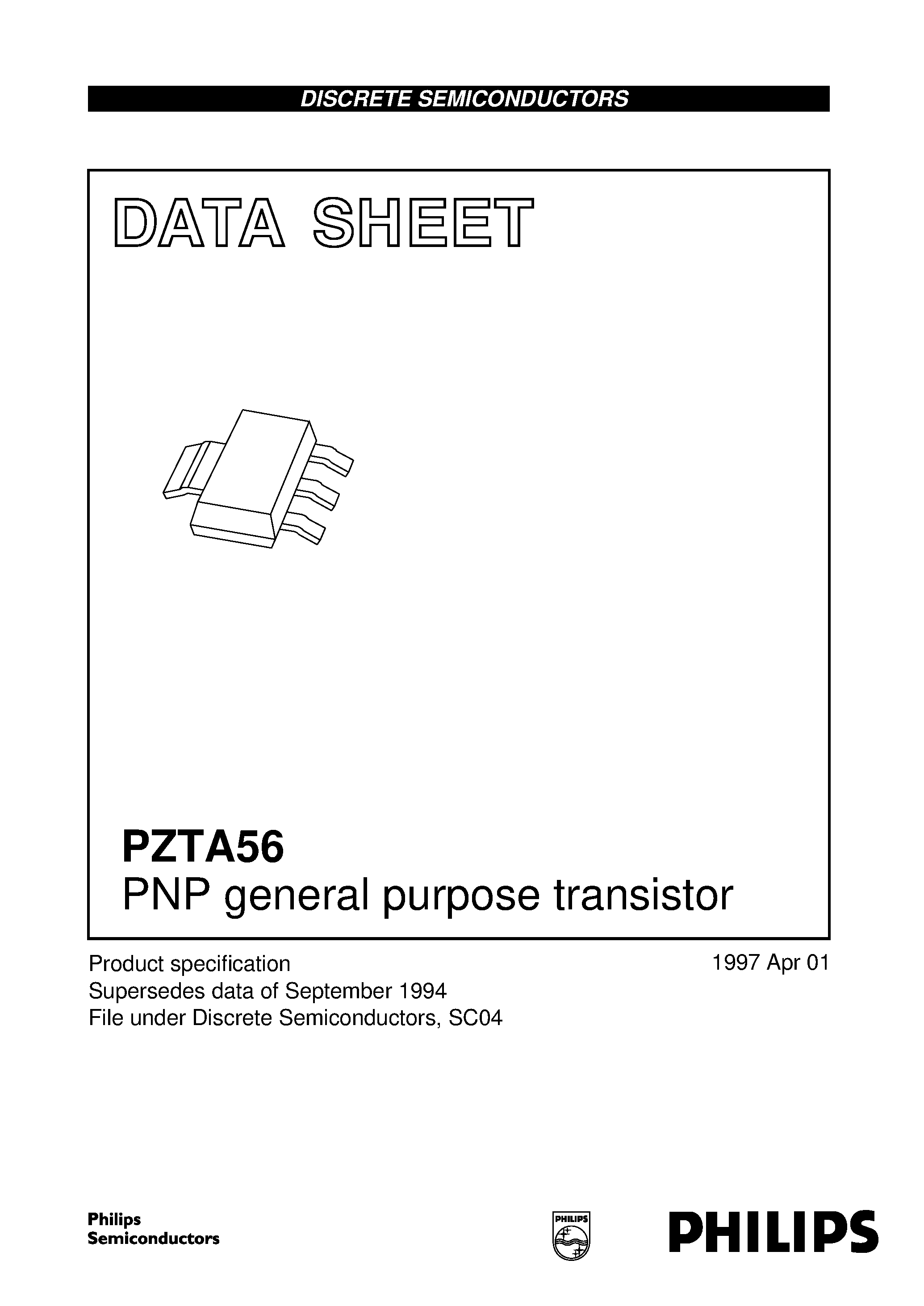 Даташит PZTA56 - PNP general purpose transistor страница 1