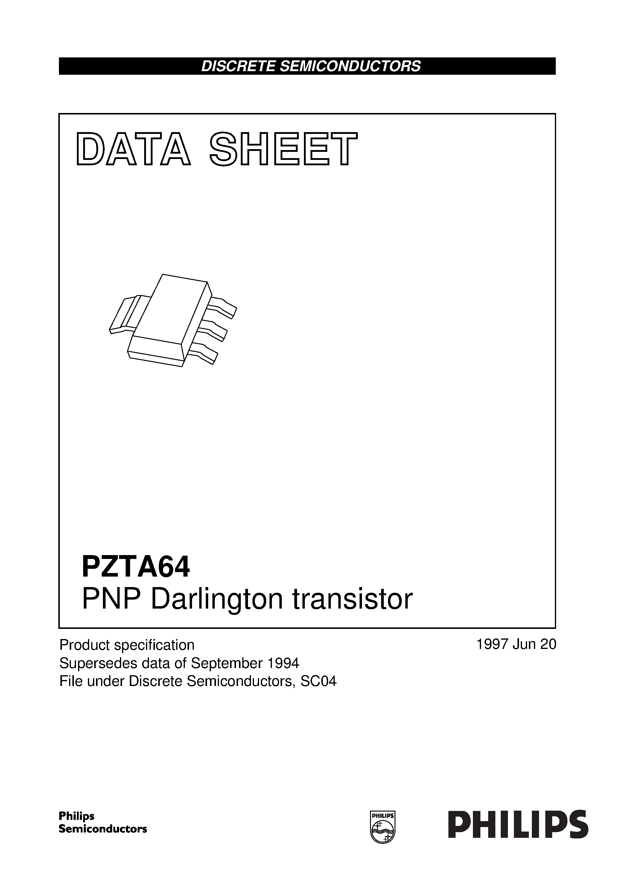 Даташит PZTA64 - PNP Darlington transistor страница 1