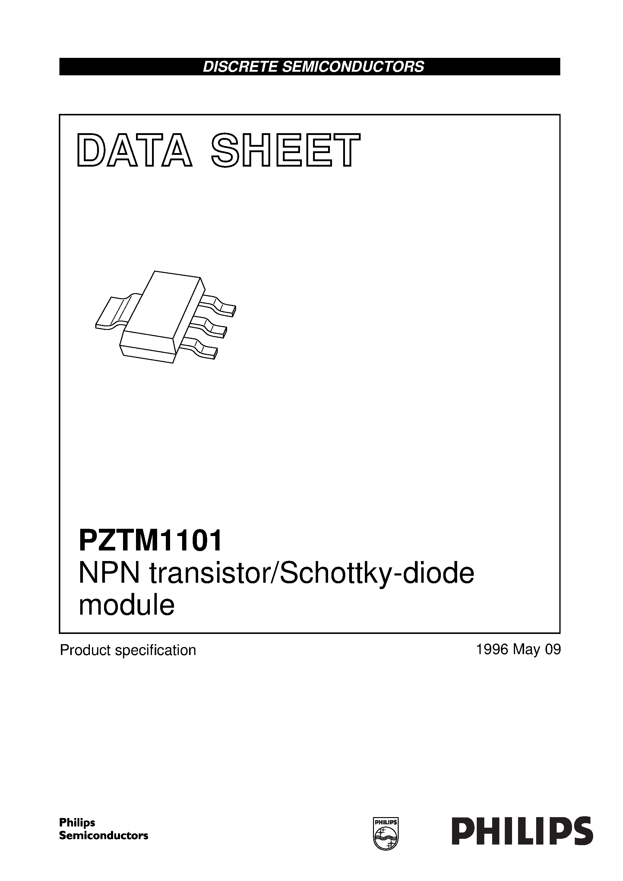 Даташит PZTM1101 - NPN transistor/Schottky-diode module страница 1