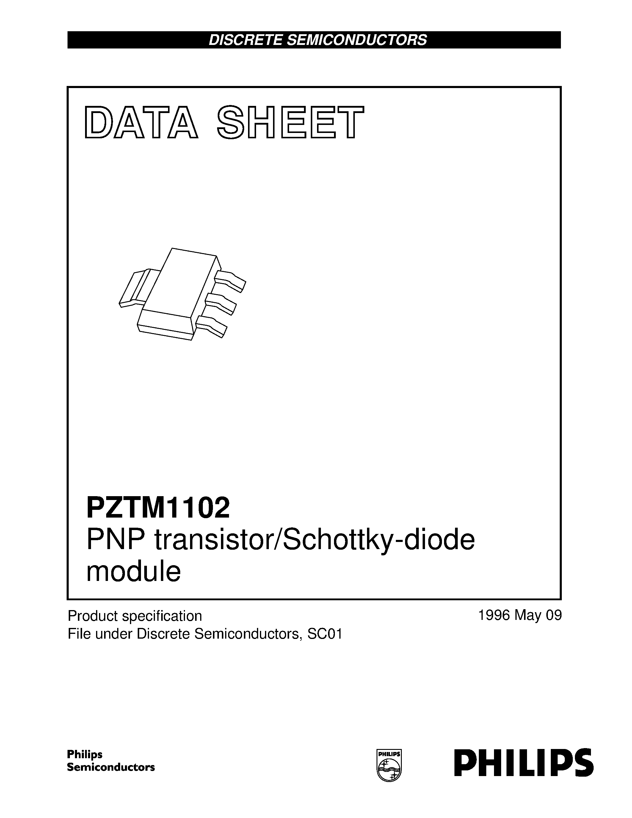 Даташит PZTM1102 - PNP transistor/Schottky-diode module страница 1