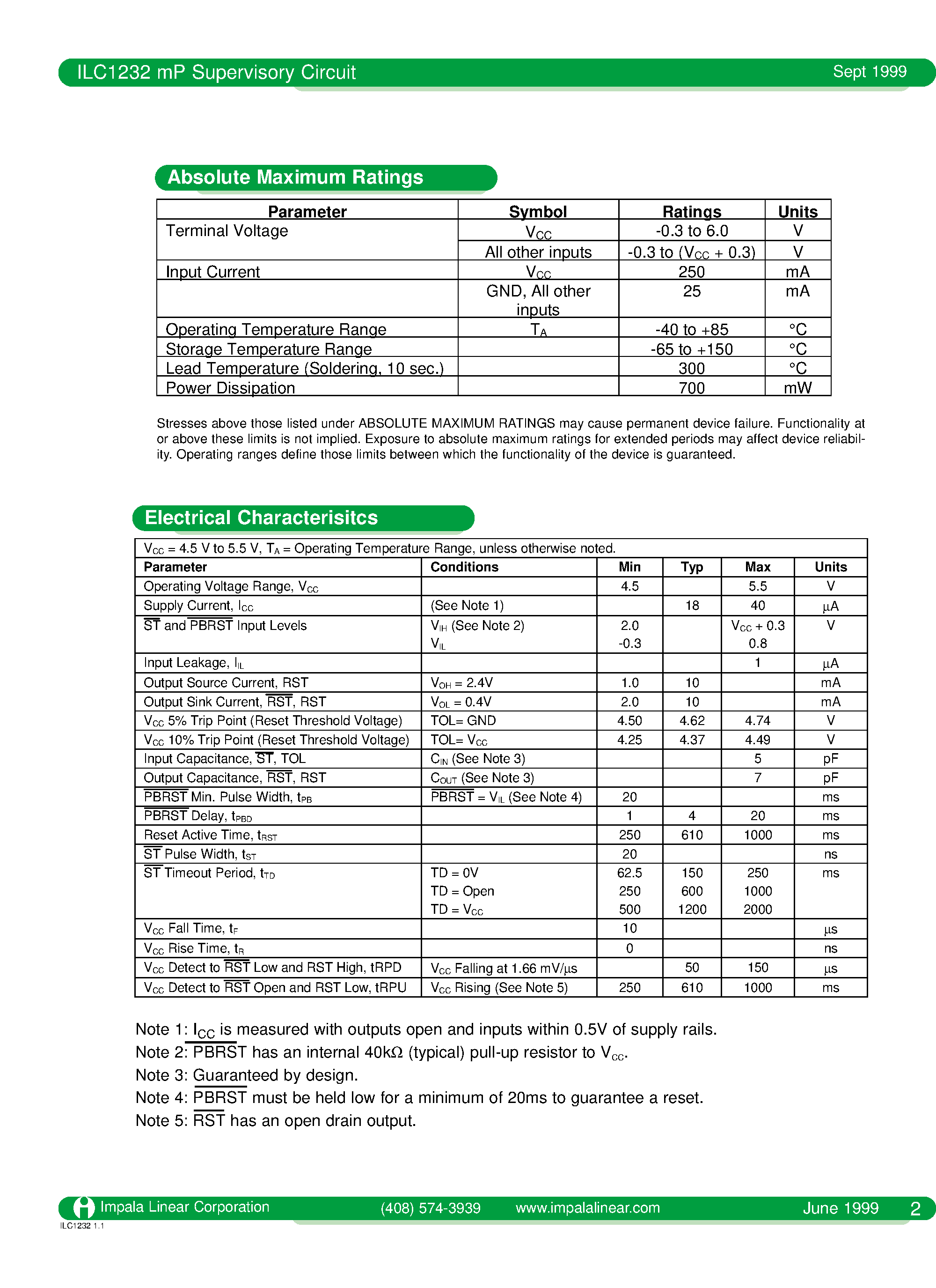 Datasheet ILC1232 - mP Supervisory Circuit page 2