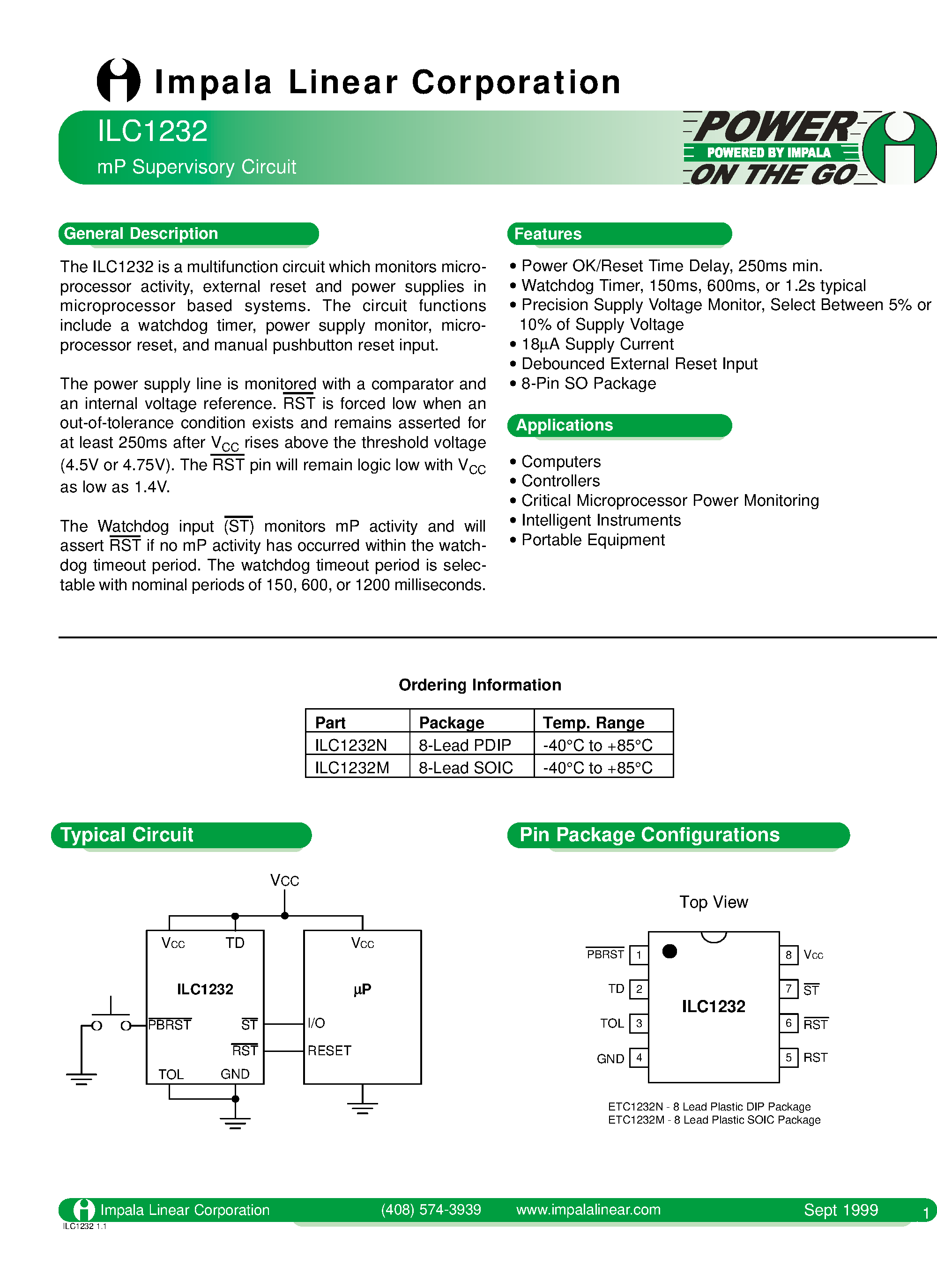 Datasheet ILC1232M - mP Supervisory Circuit page 1