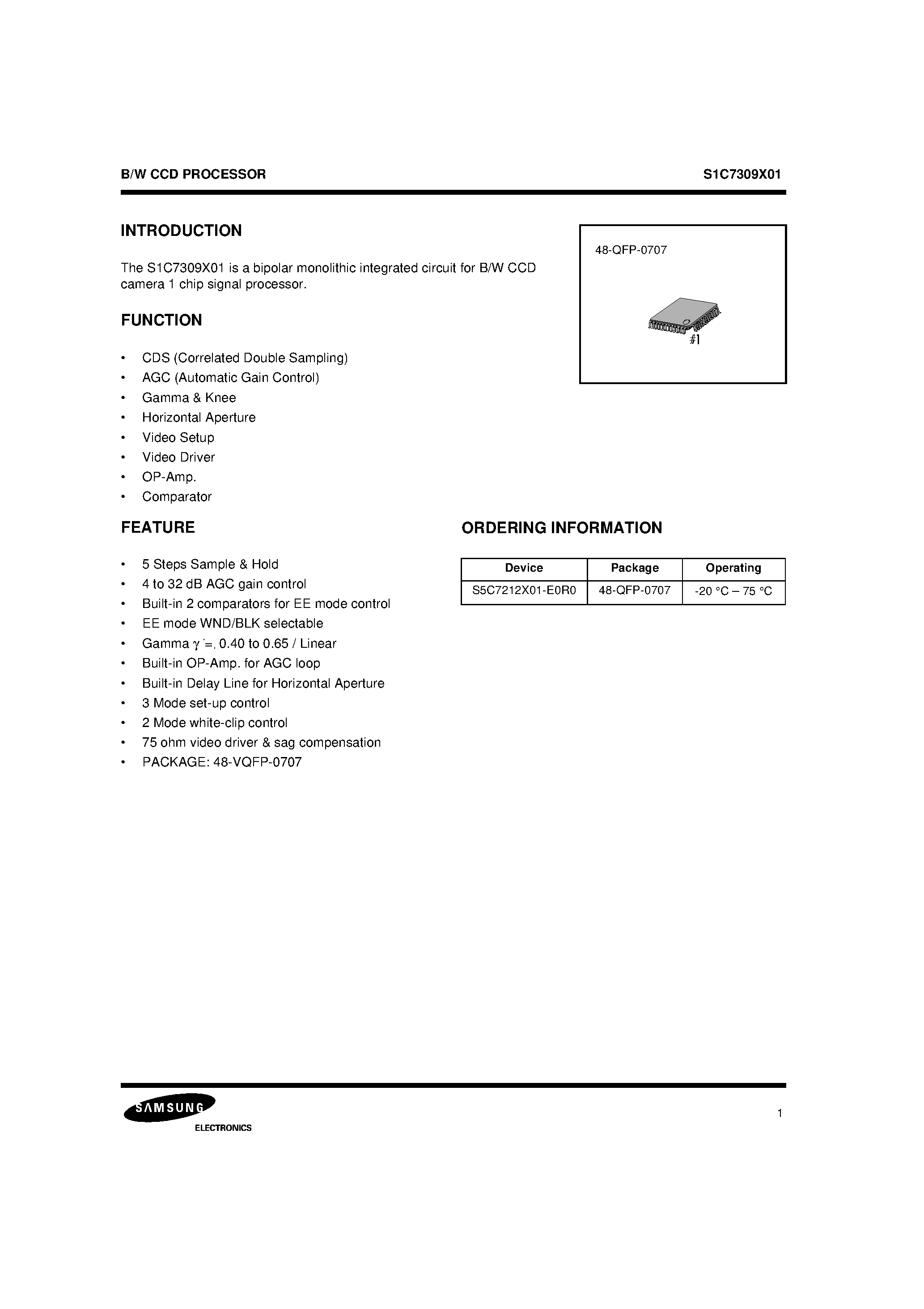 Datasheet S1C7309X - B/W CCD PROCESSOR page 1
