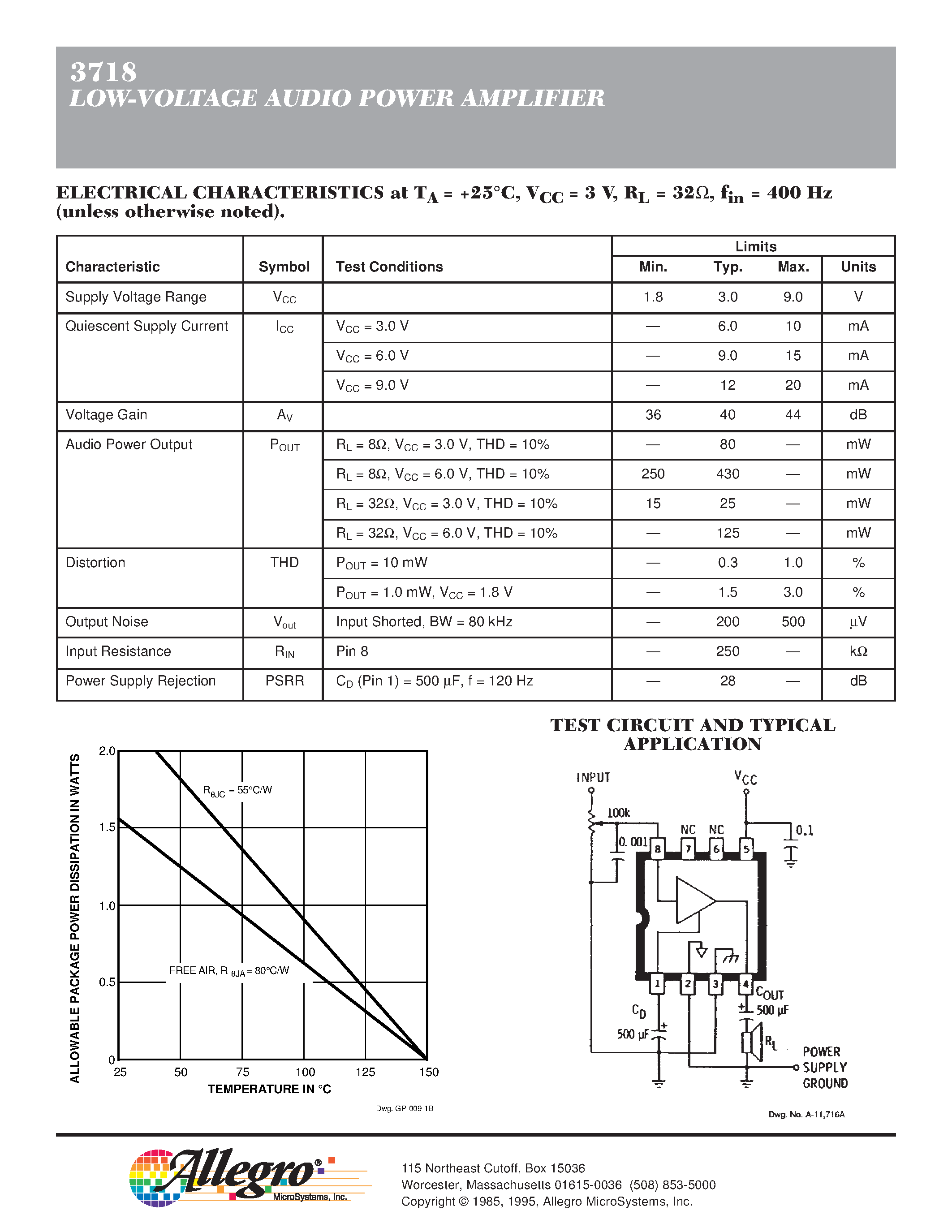 Datasheet ULN3718 - LOW-VOLTAGE AUDIO POWER AMPLIFIER page 2