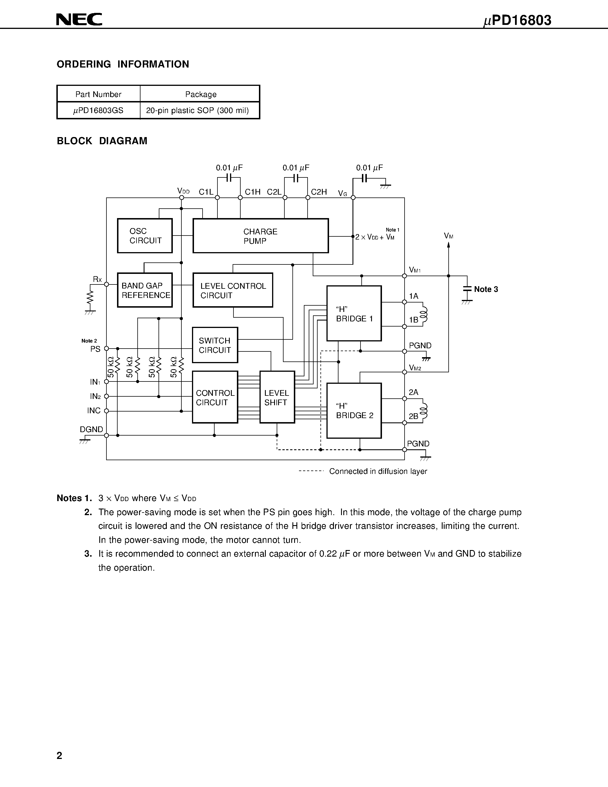 Datasheet UPD16803 - MONOLITHIC DUAL H BRIDGE DRIVER CIRCUIT page 2