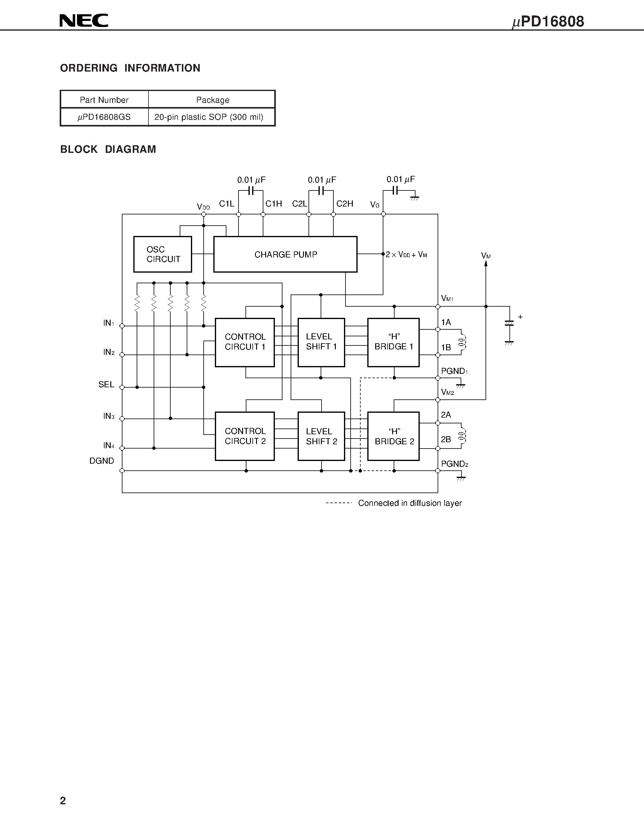 Datasheet UPD16808 - MONOLITHIC DUAL H BRIDGE DRIVER CIRCUIT page 2