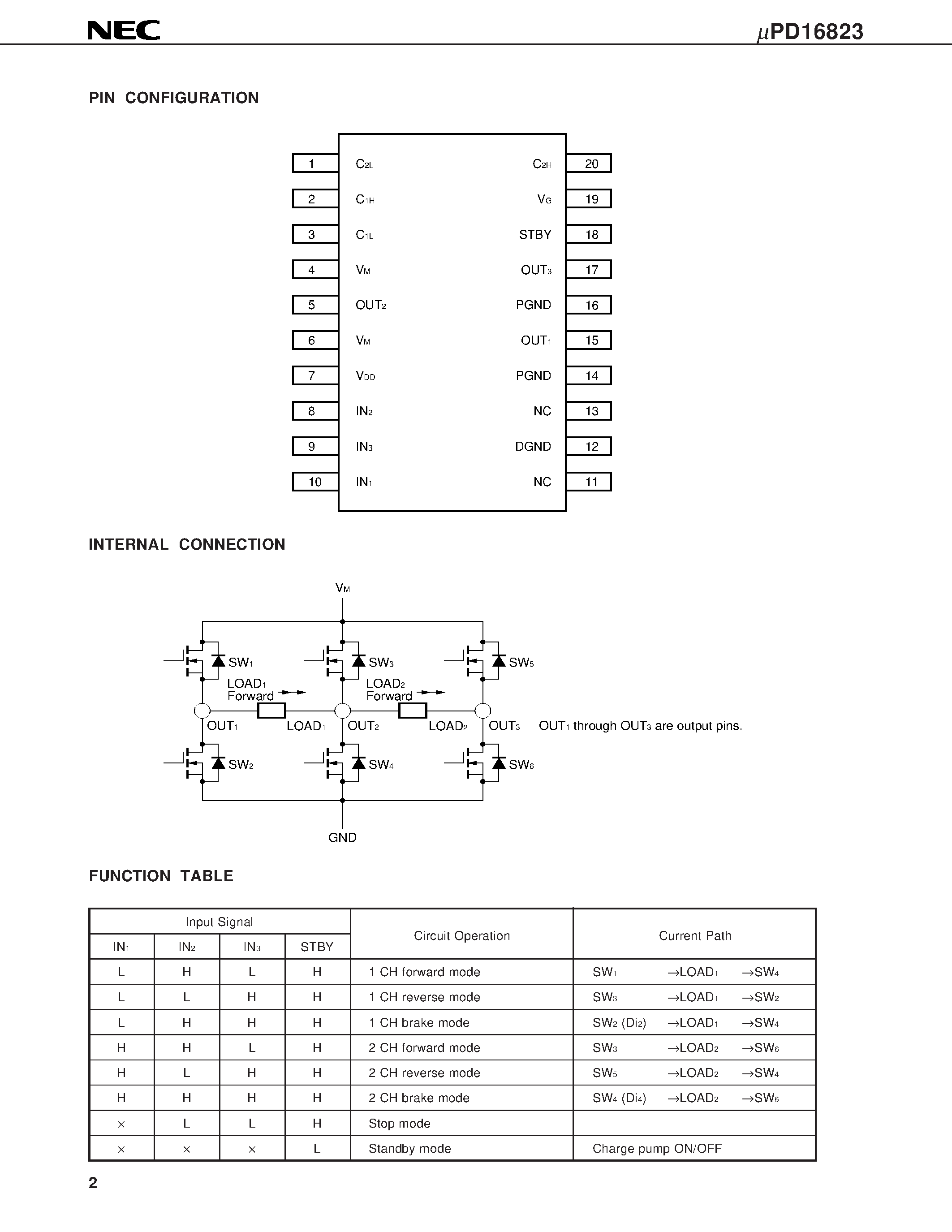 Datasheet UPD16823GS - MONOLITHIC H BRIDGE DRIVER page 2