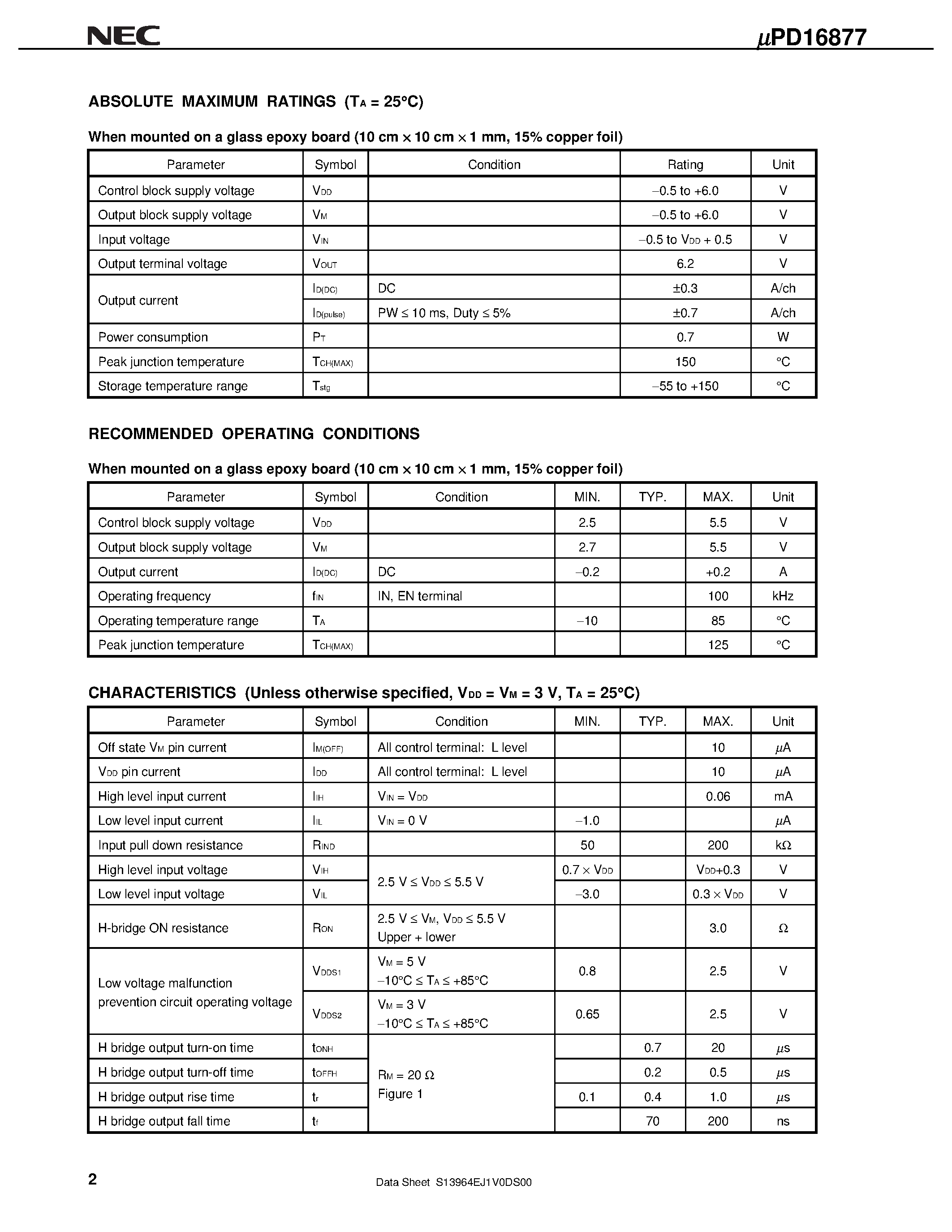 Datasheet UPD16877 - MONOLITHIC QUAD H-BRIDGE DRIVER CIRCUIT page 2