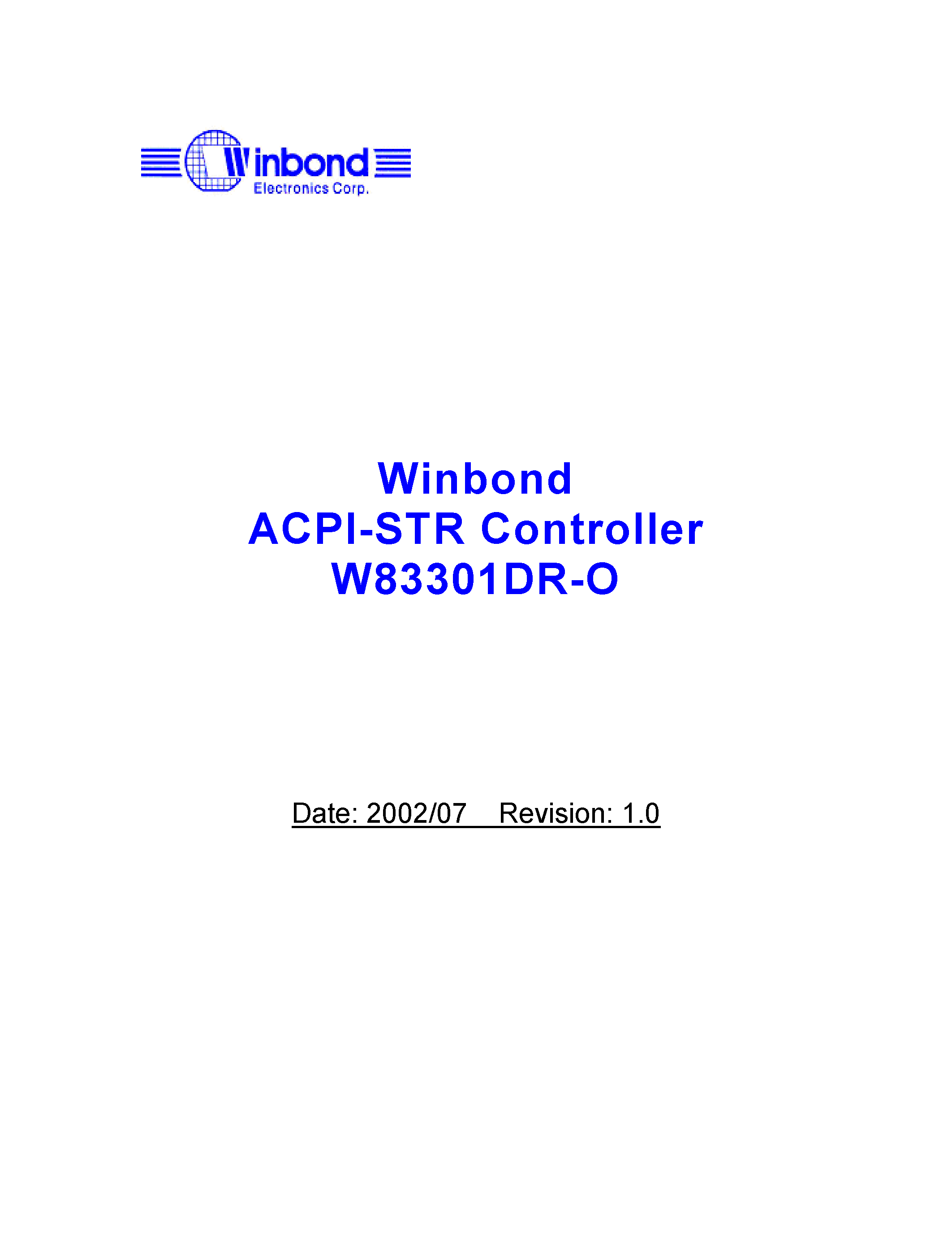 Даташит W83301DR-O - ACPI-STR Controller страница 1
