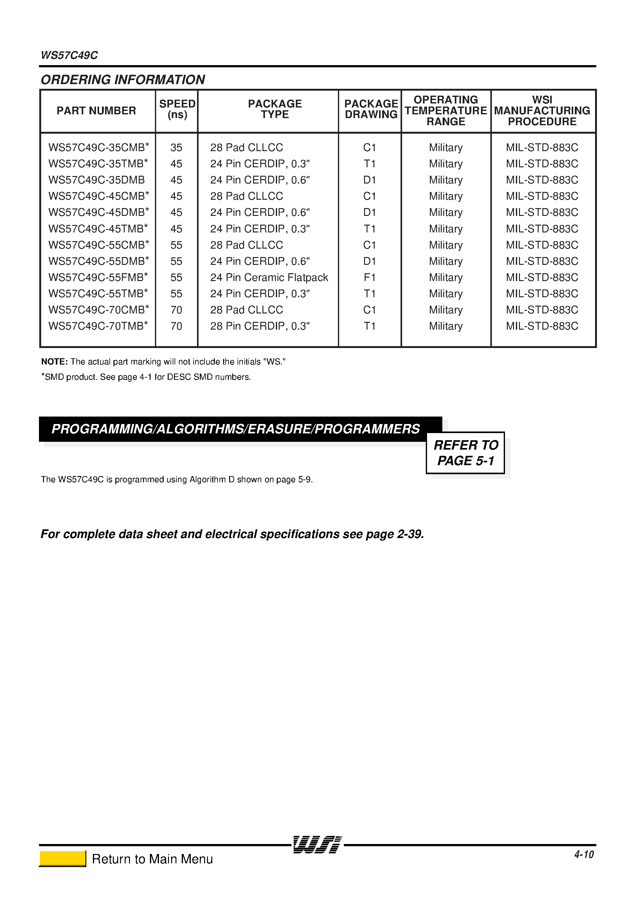 Datasheet WS57C49C-70TMB - HIGH SPEED 8K x 8 CMOS PROM/RPROM page 2