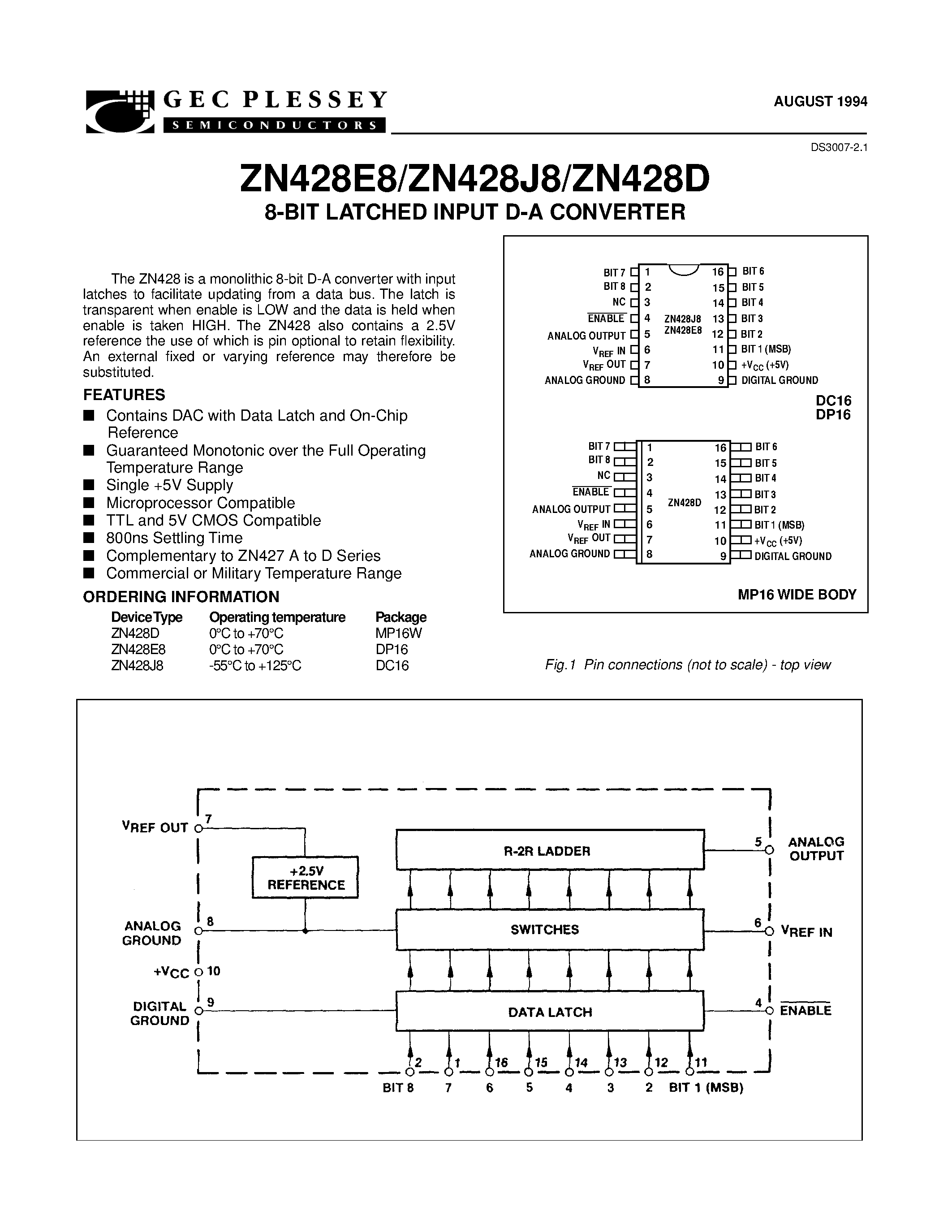 Datasheet ZN428E8 - 8-BIT LATCHED INPUT D-A CONVERTER page 2
