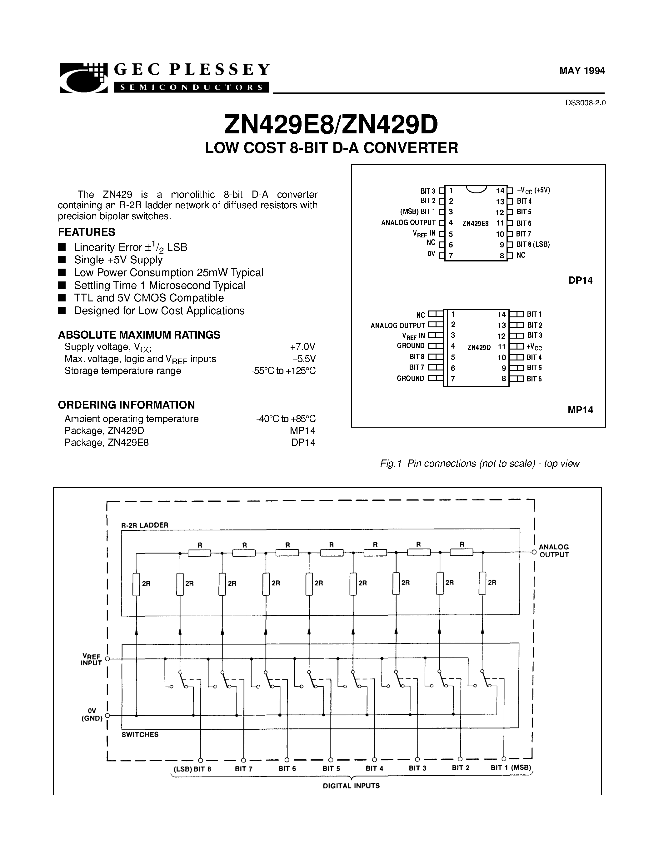 Datasheet ZN429E8 - LOW COST 8-BIT D-A CONVERTER page 2