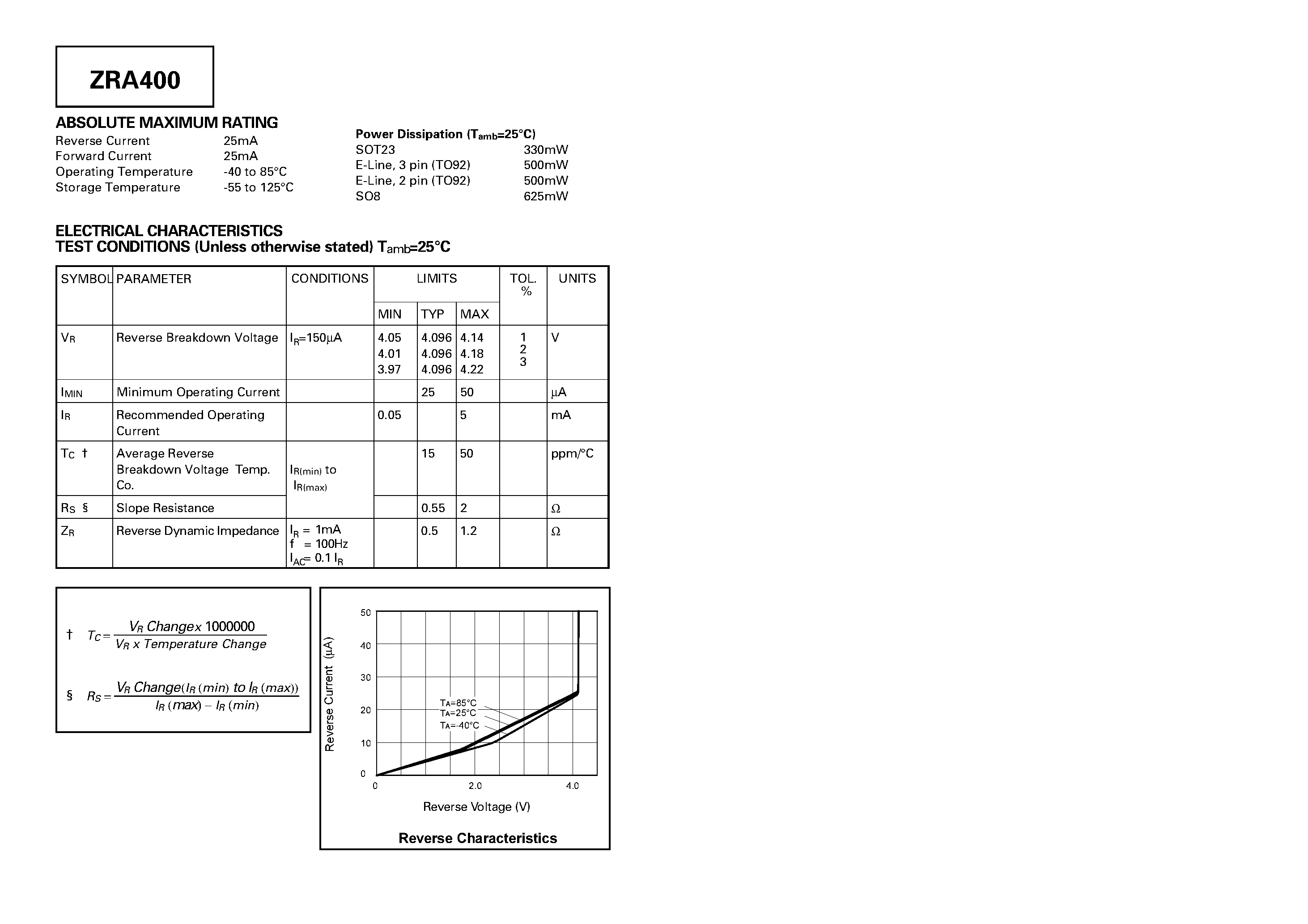 Datasheet ZRA400A01 - PRECISION 4.0 VOLT MICROPOWER page 2