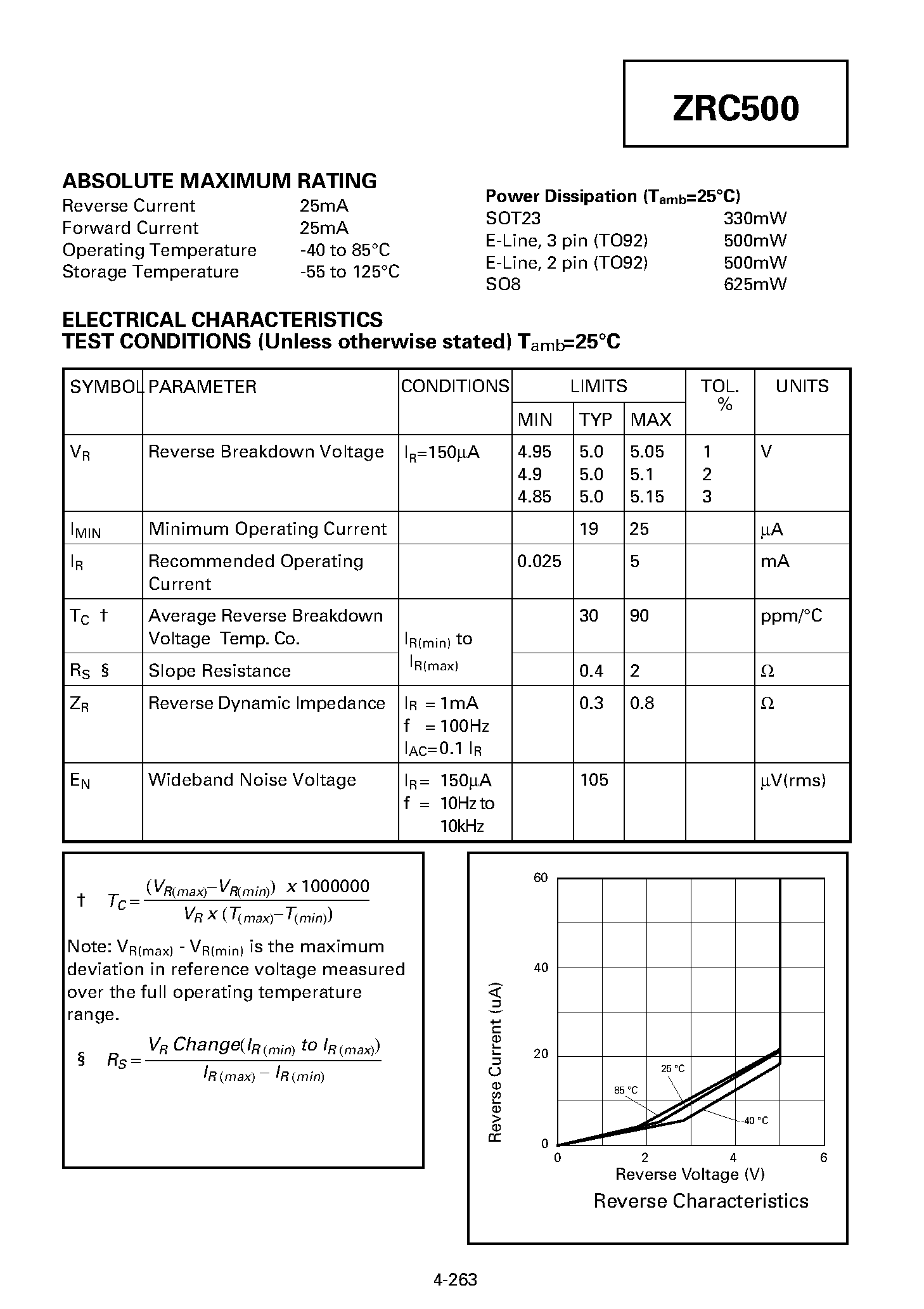 Datasheet ZRC500R01 - PRECISION 5.0 VOLT LOW KNEE CURRENT VOLTAGE REFERENCE page 2