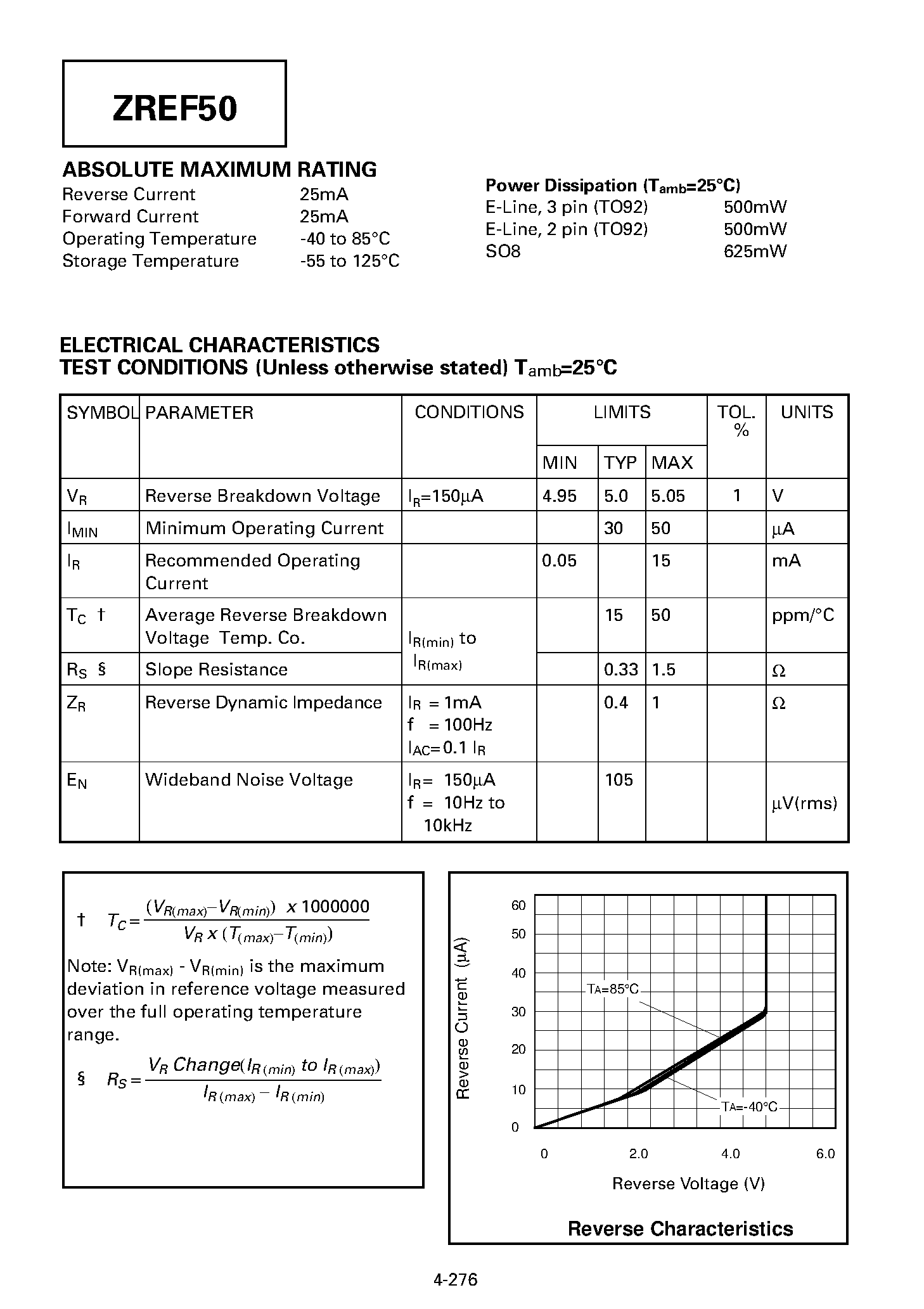 Datasheet ZREF50Z - PRECISION 5.0 VOLT MICROPOWER VOLTAGE REFERENCE page 2