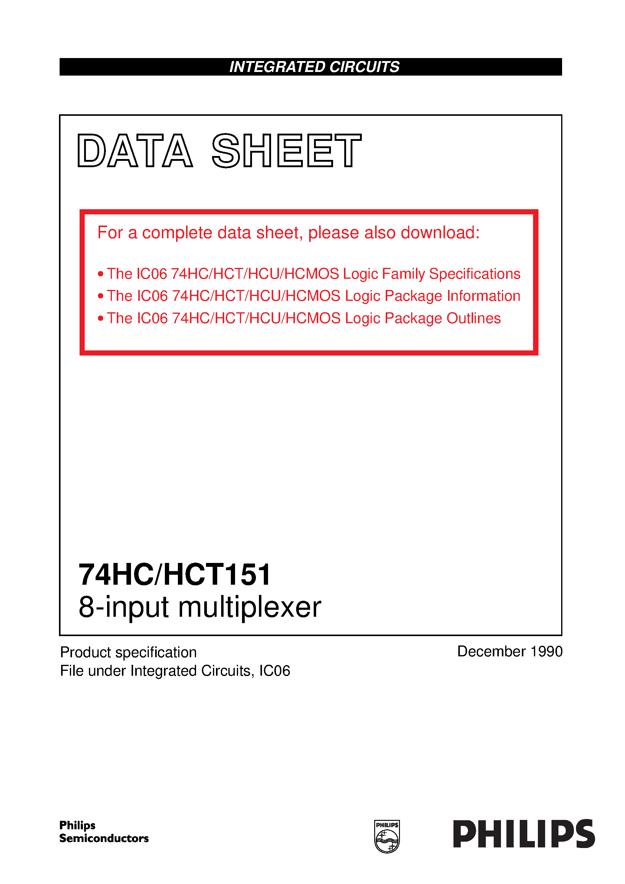 Datasheet 74HC_HCT151 - 74HC/HCT151 8-input multiplexer page 1