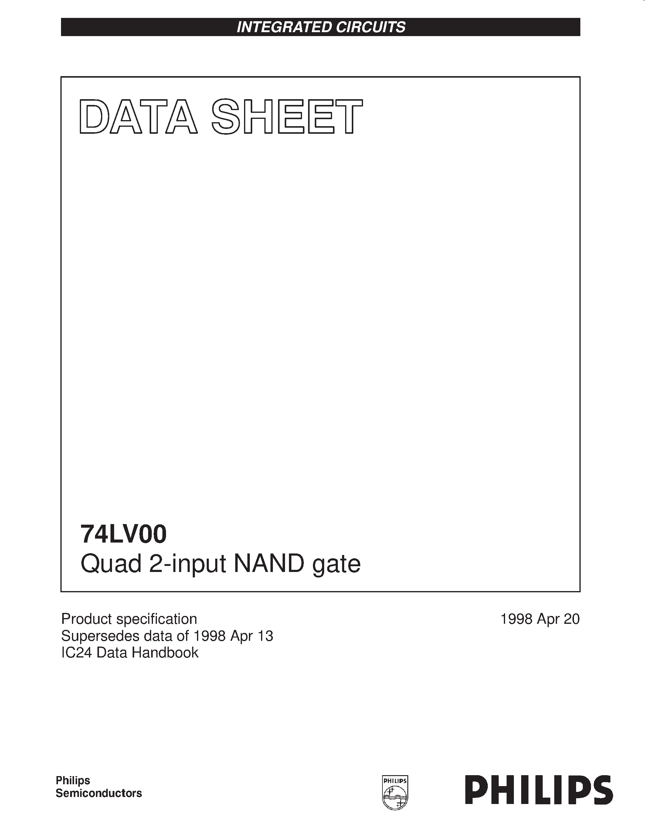 Даташит 74LV00 - Quad 2-input NAND gate страница 1