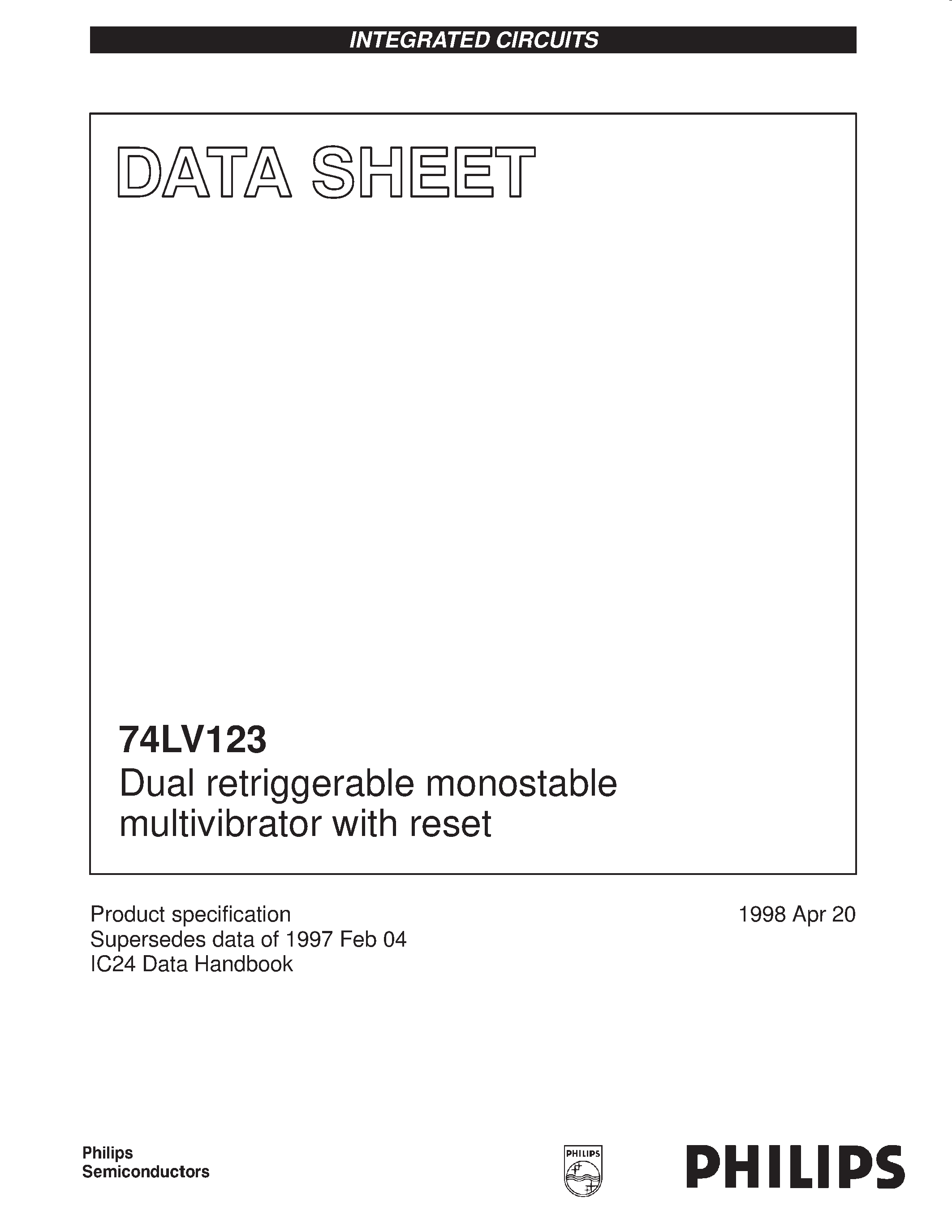 Даташит 74LV123 - Dual retriggerable monostable multivibrator with reset страница 1