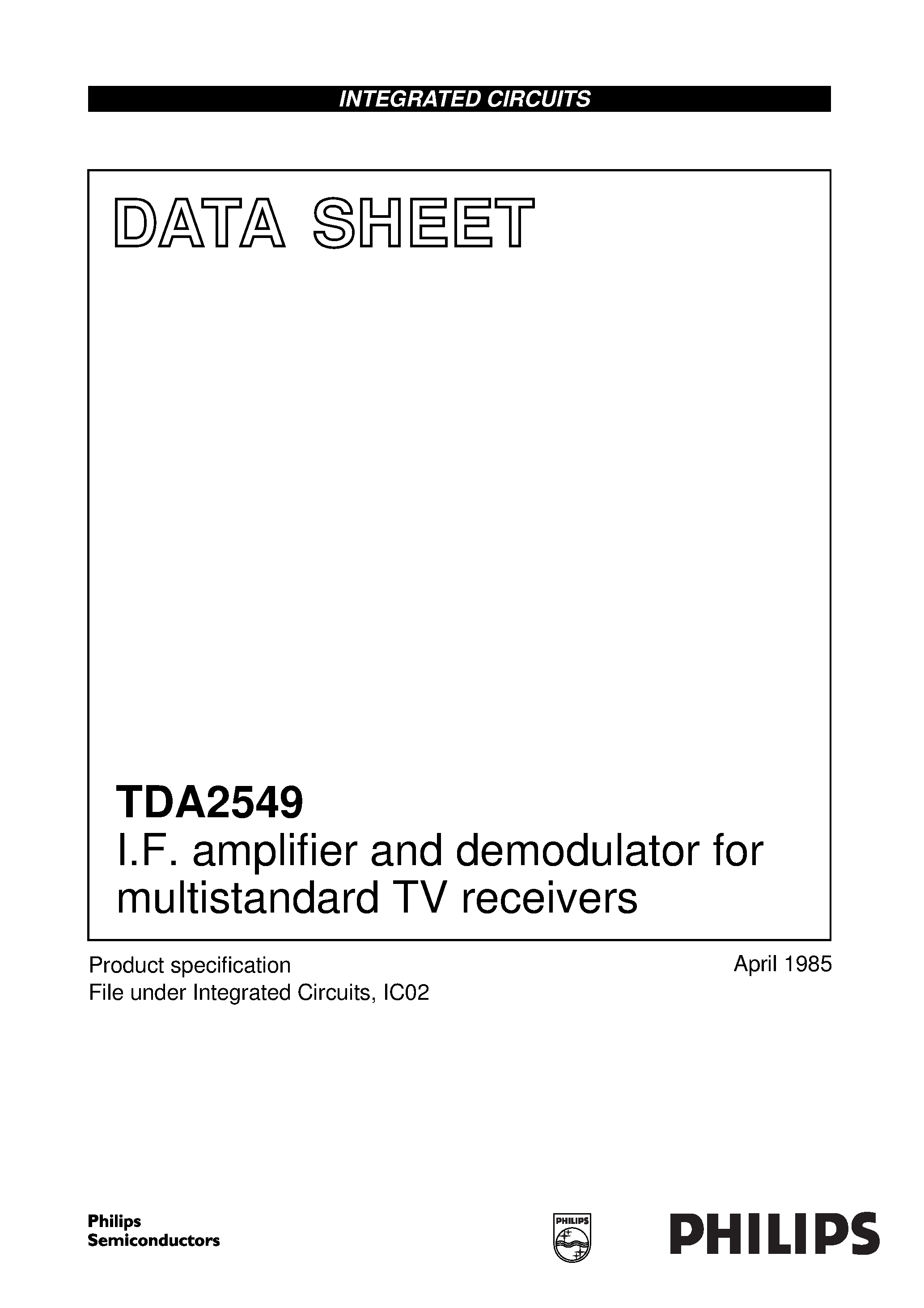 Datasheet TDA2549 - I.F. amplifier and demodulator for multistandard TV receivers page 1
